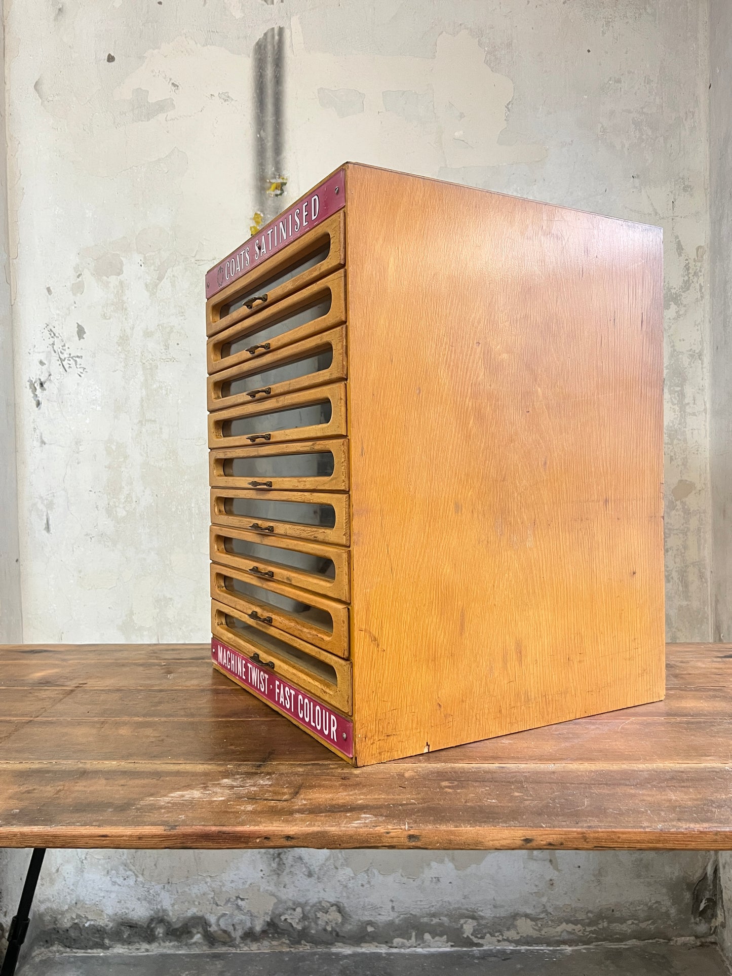 Coats Satinised Haberdashery Shop Counter Display Drawers