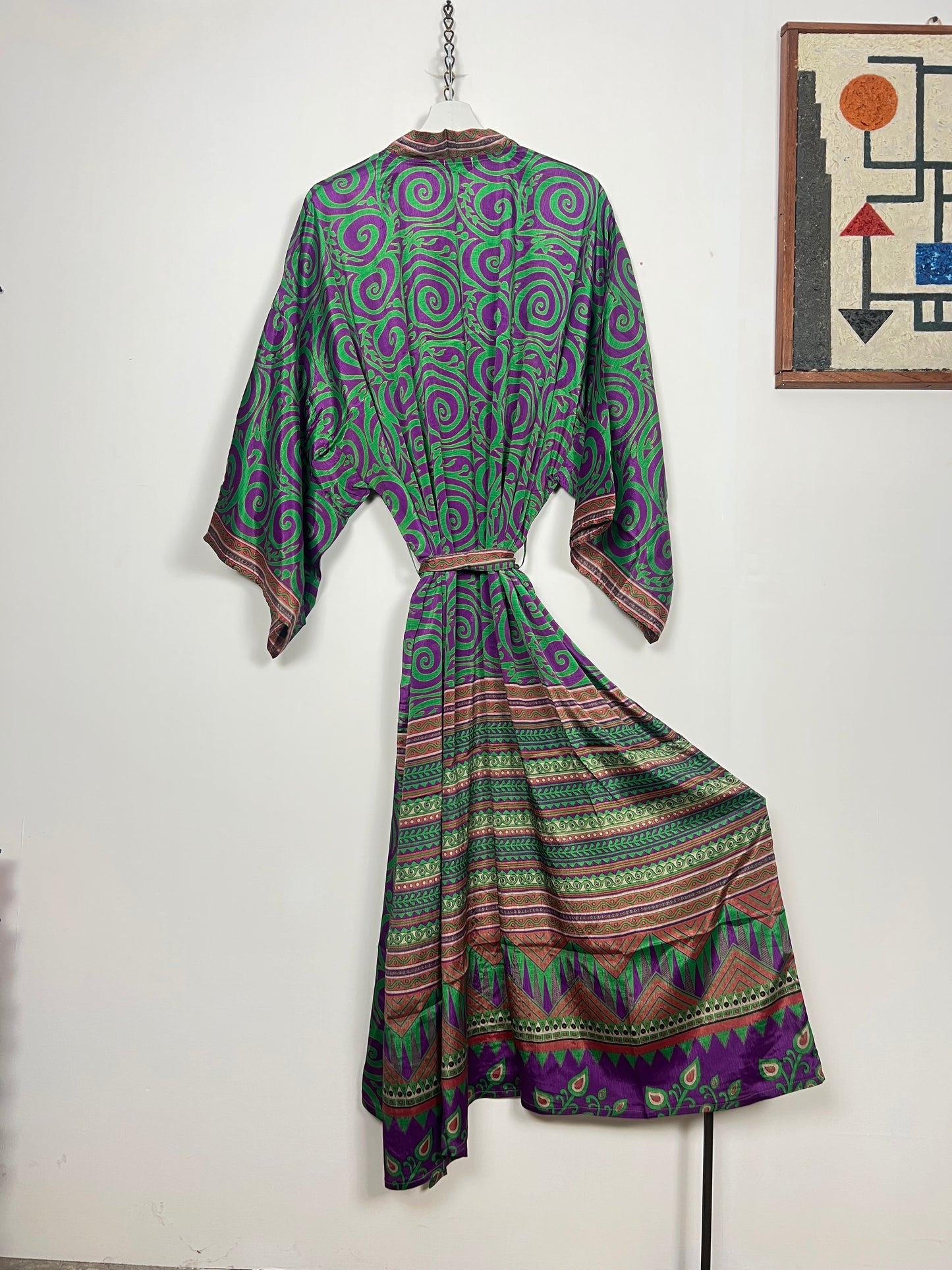 Vintage Saree Silk Kimono / Duster - Long - Wider Unisex Fit