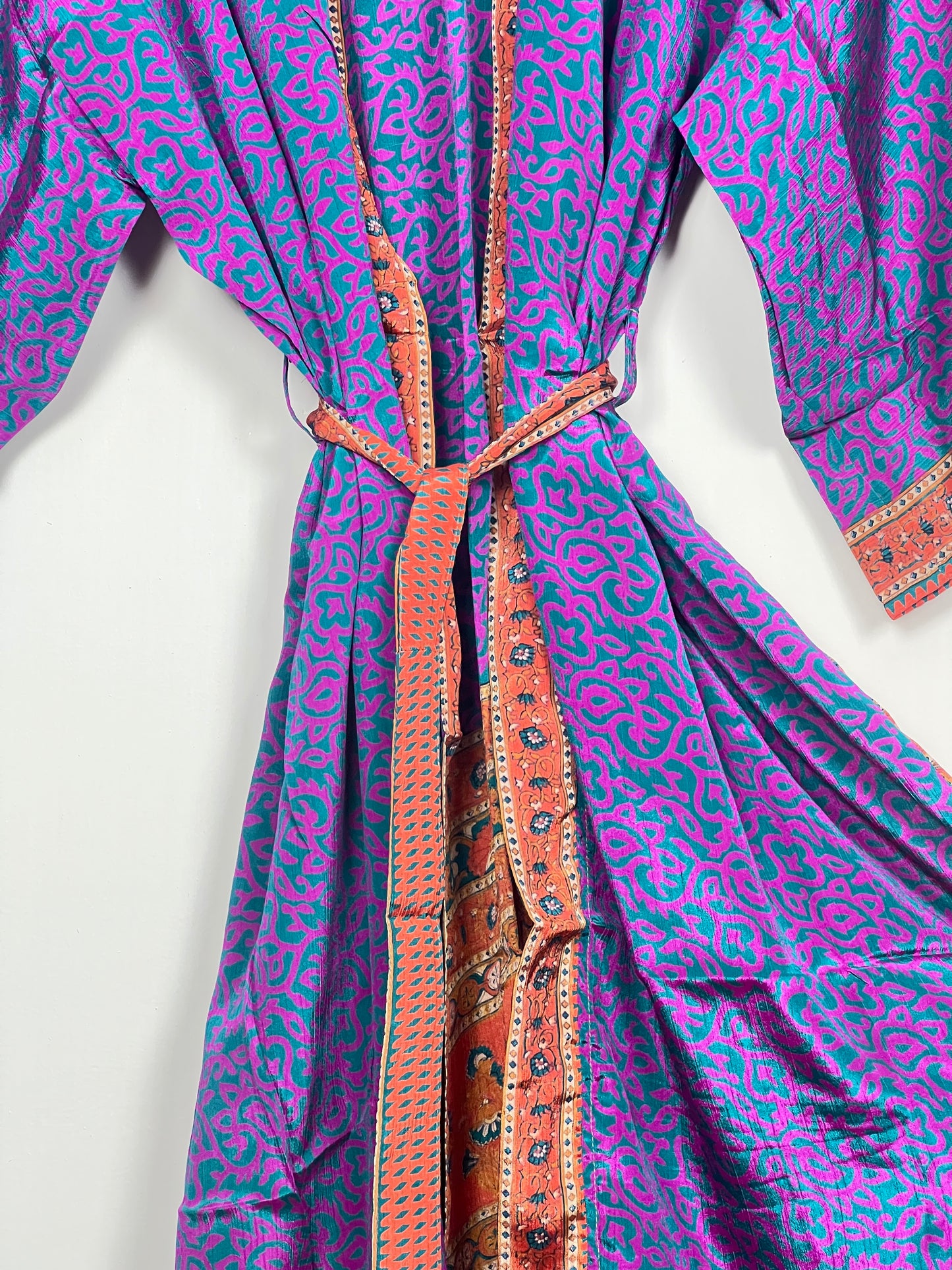 Vintage Saree Silk Kimono / Duster - Long - Wider Unisex Fit