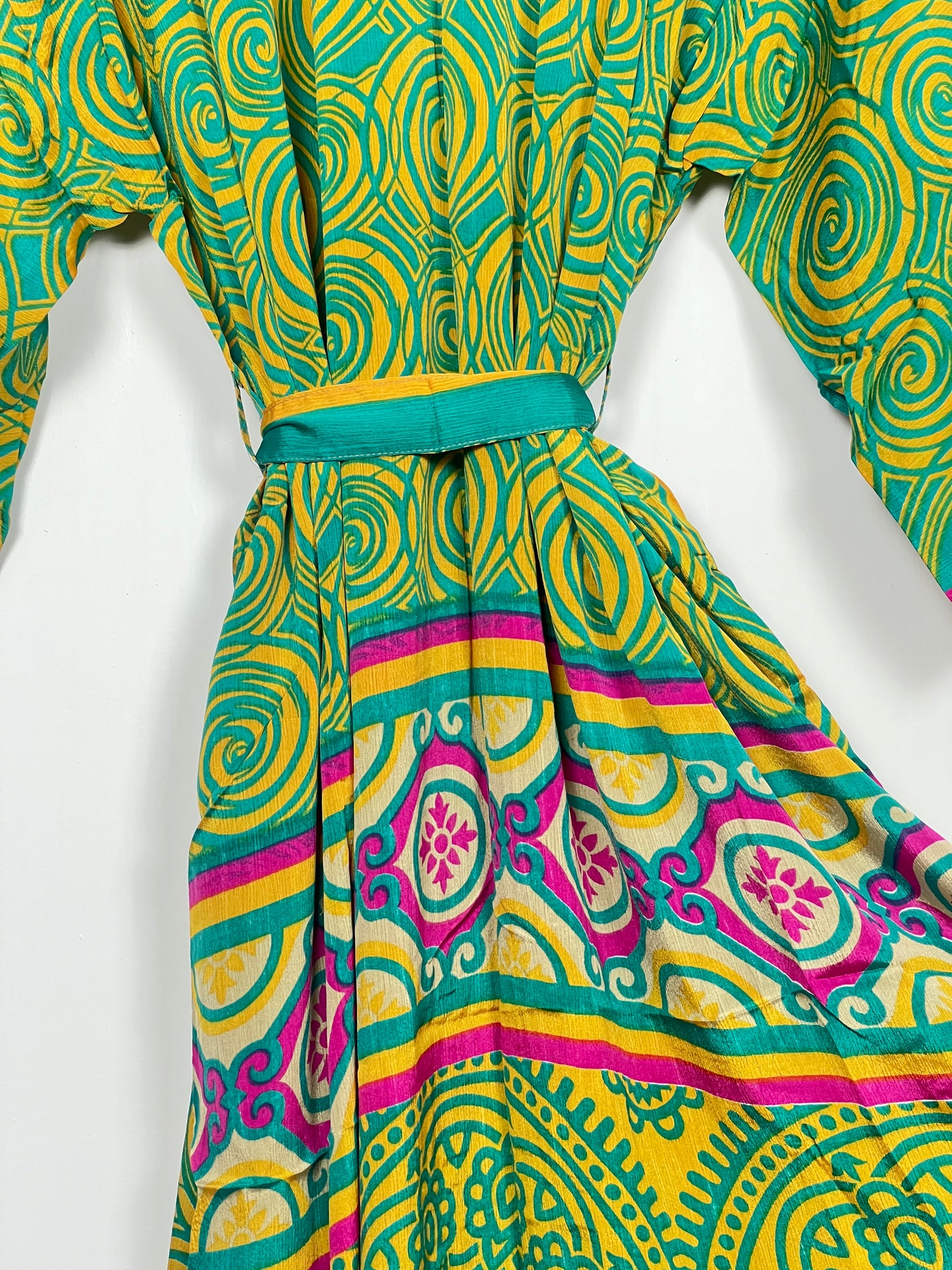 Vintage Saree Silk Kimono / Duster - Long - Wider Unisex Fit