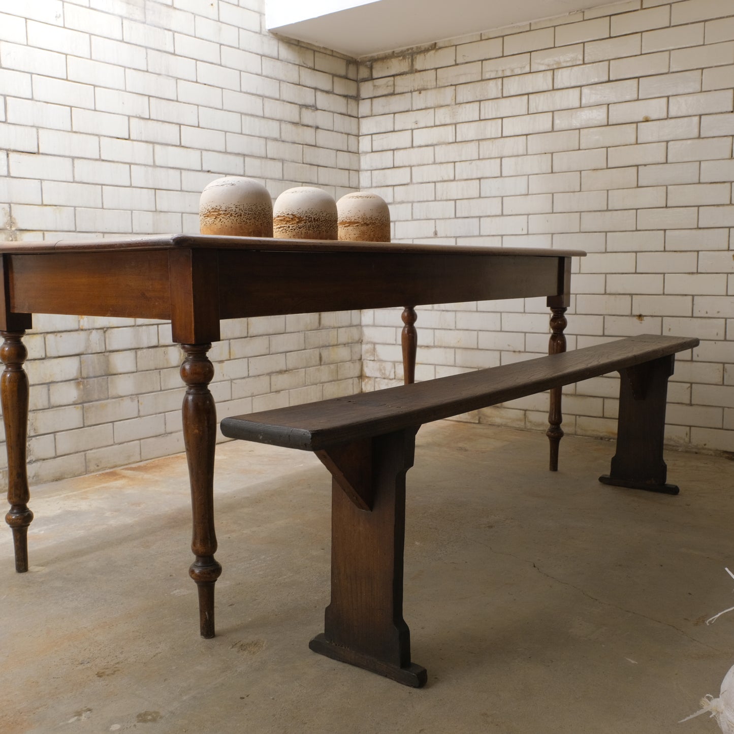 Pair French Fruitwood Farm Benches