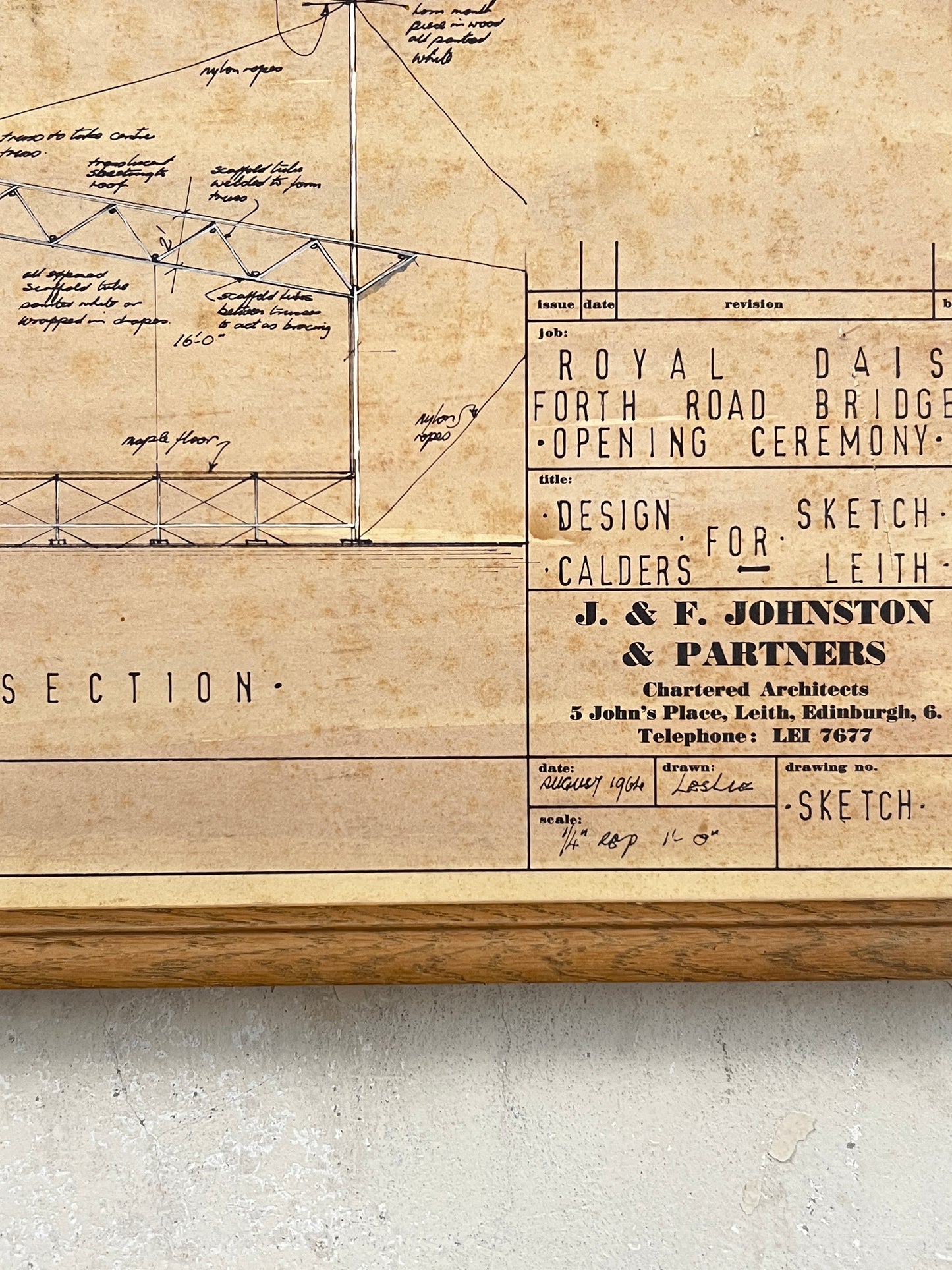 Original plans for the Royal Dais used during the opening ceremony of the Forth Road Bridge
