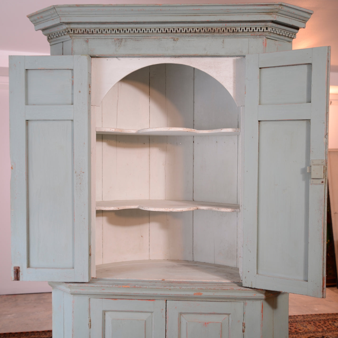 Architectural Barrel Back Painted Corner Cabinet c1810