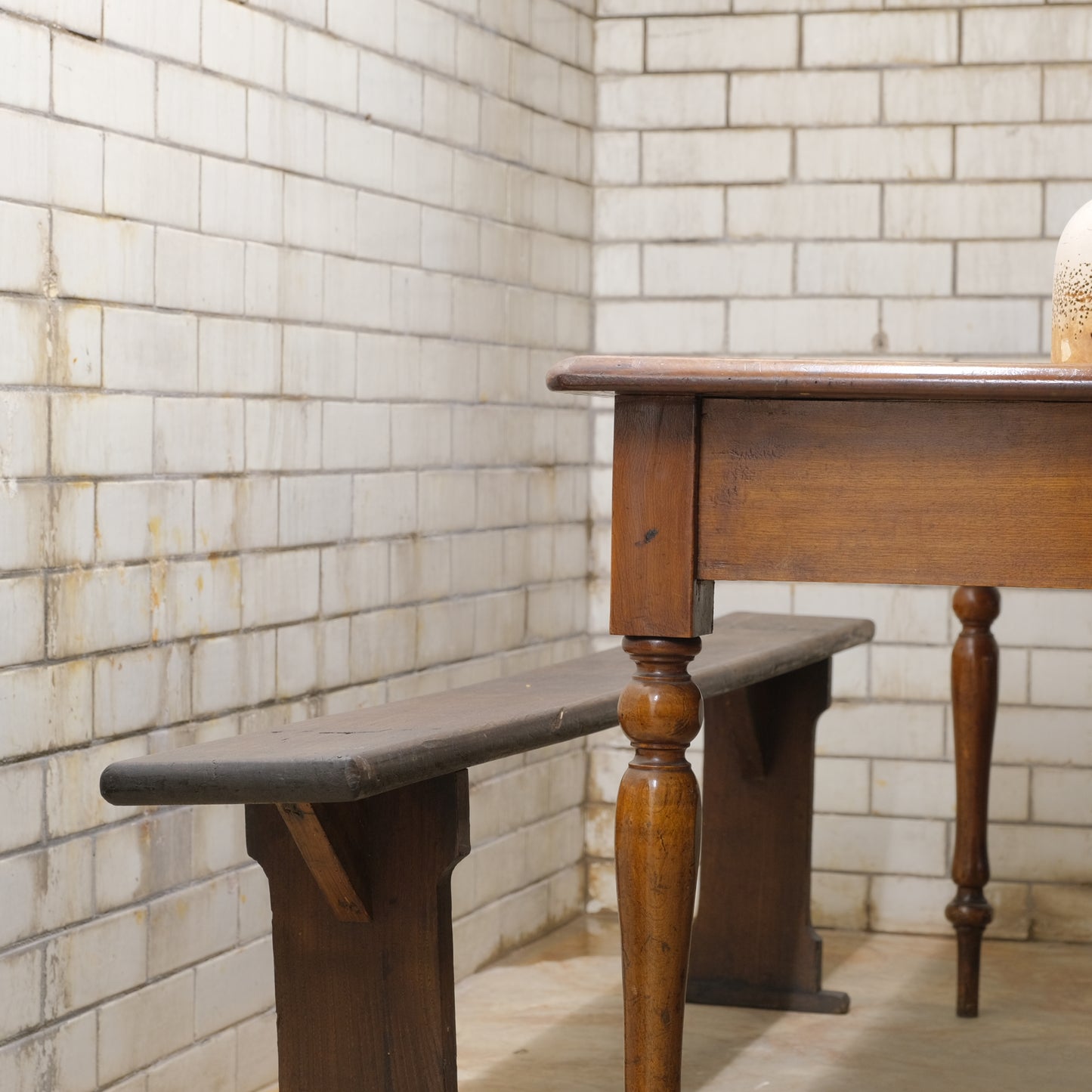 Pair French Fruitwood Farm Benches