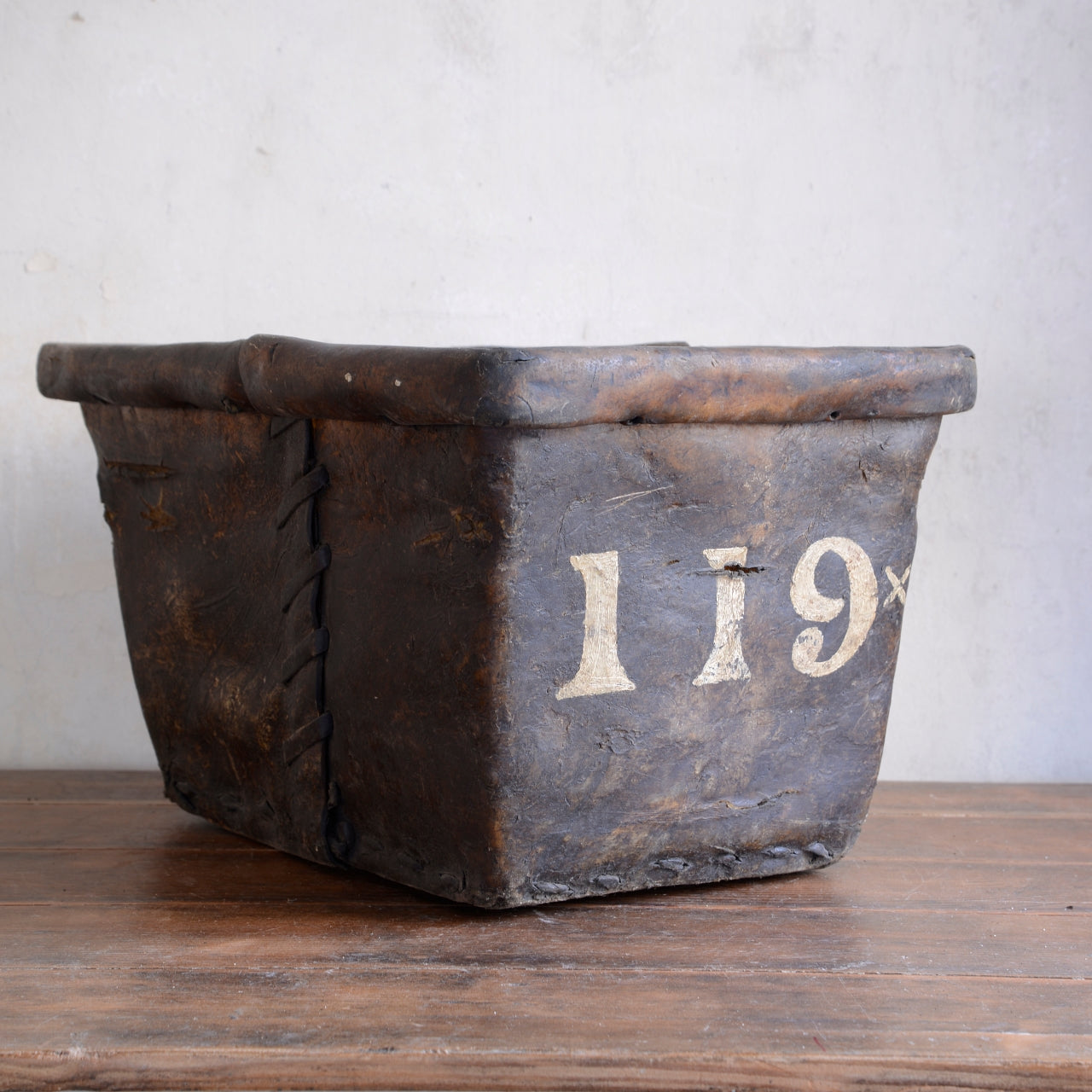 19th Century Buffalo Rawhide Mill Bucket - No 119/Name