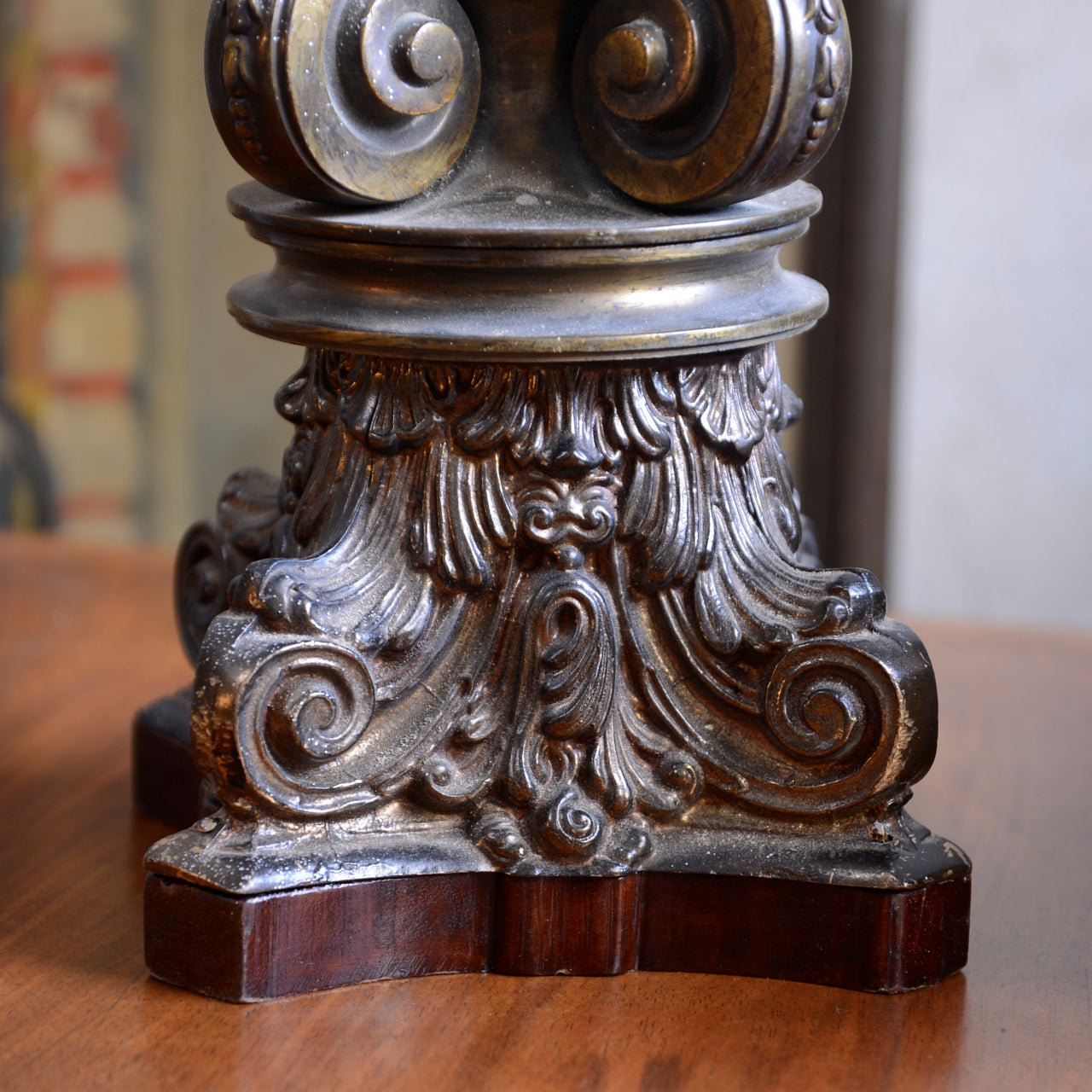 19th Century Gilt Brass Column Table Lamp