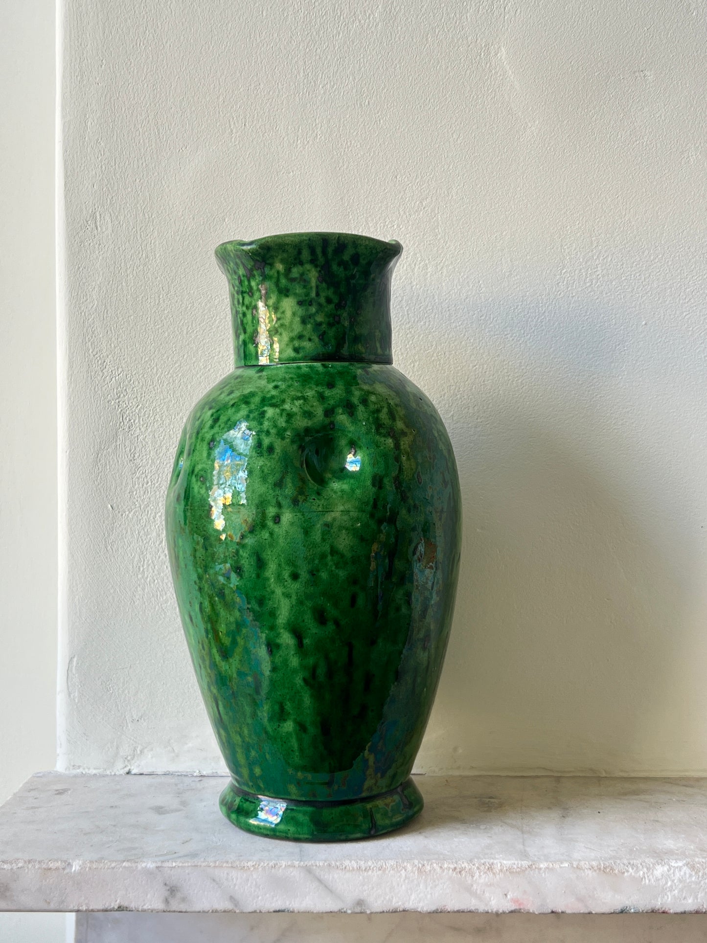 Belgian Art Nouveau Green Glazed Art Pottery Vase