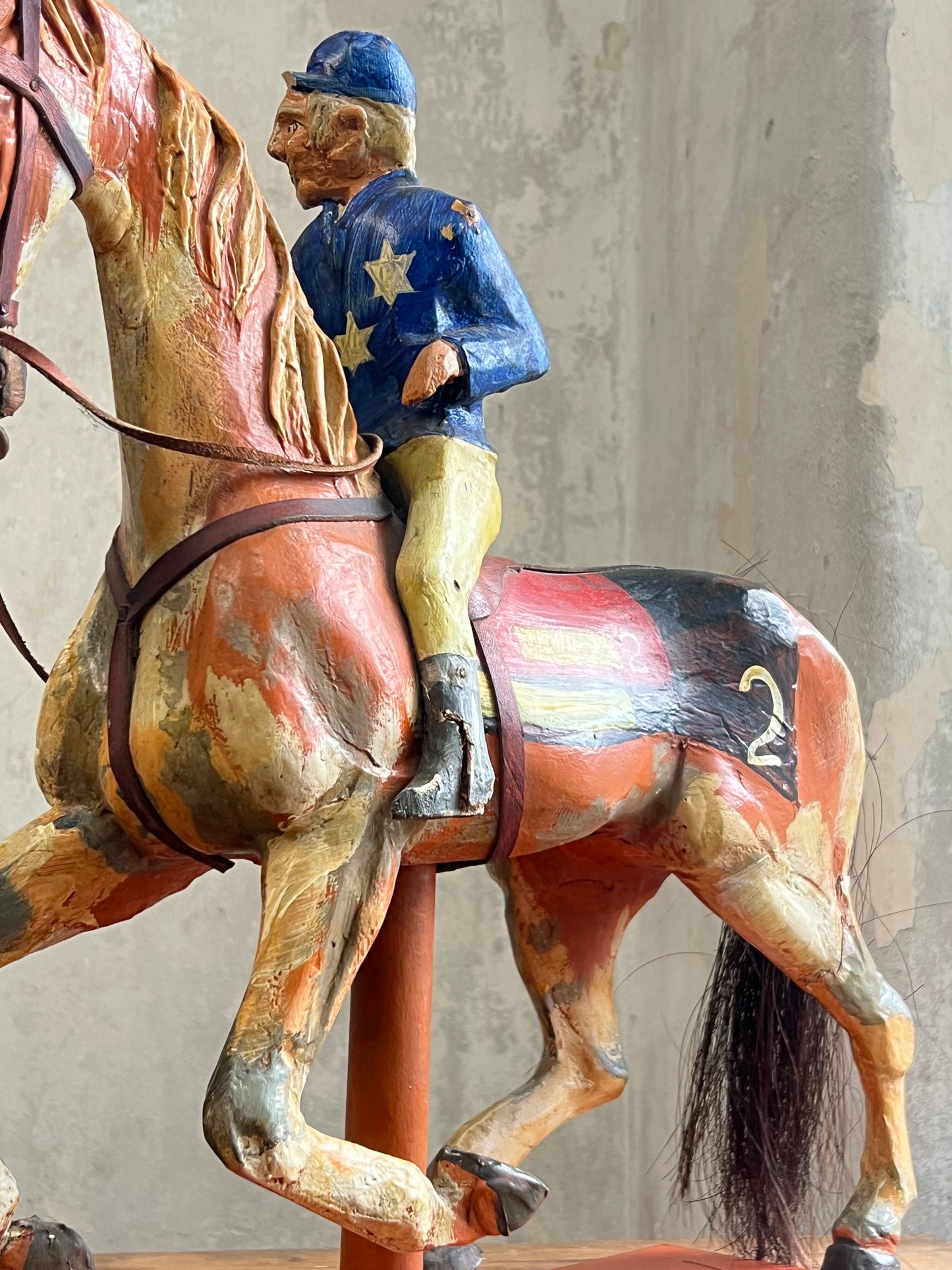 Wooden Fairground Racehorse & Jockey - Provenance Cottle's Circus