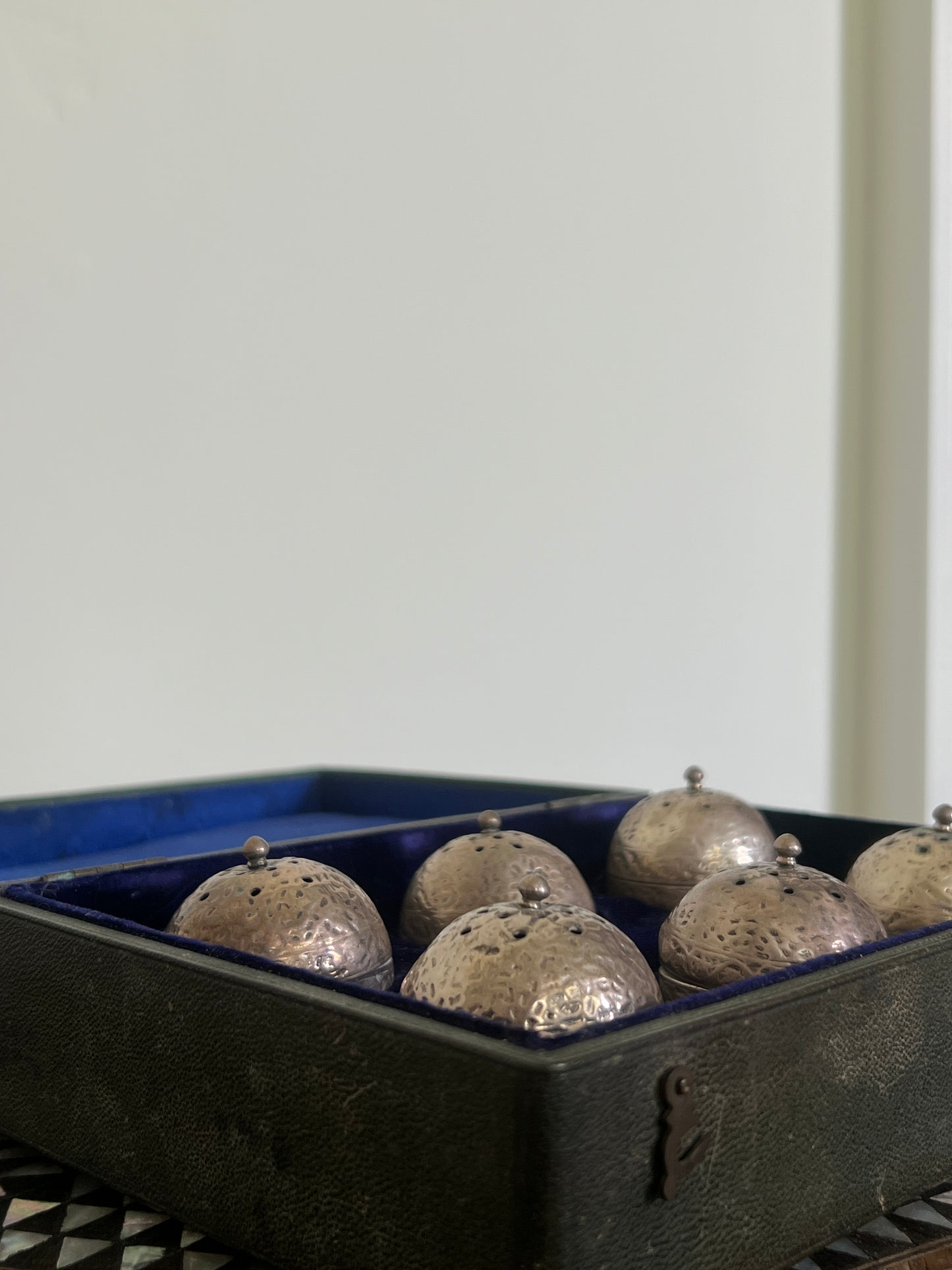 A Boxed Set of Indian Silver "Censur" Pots