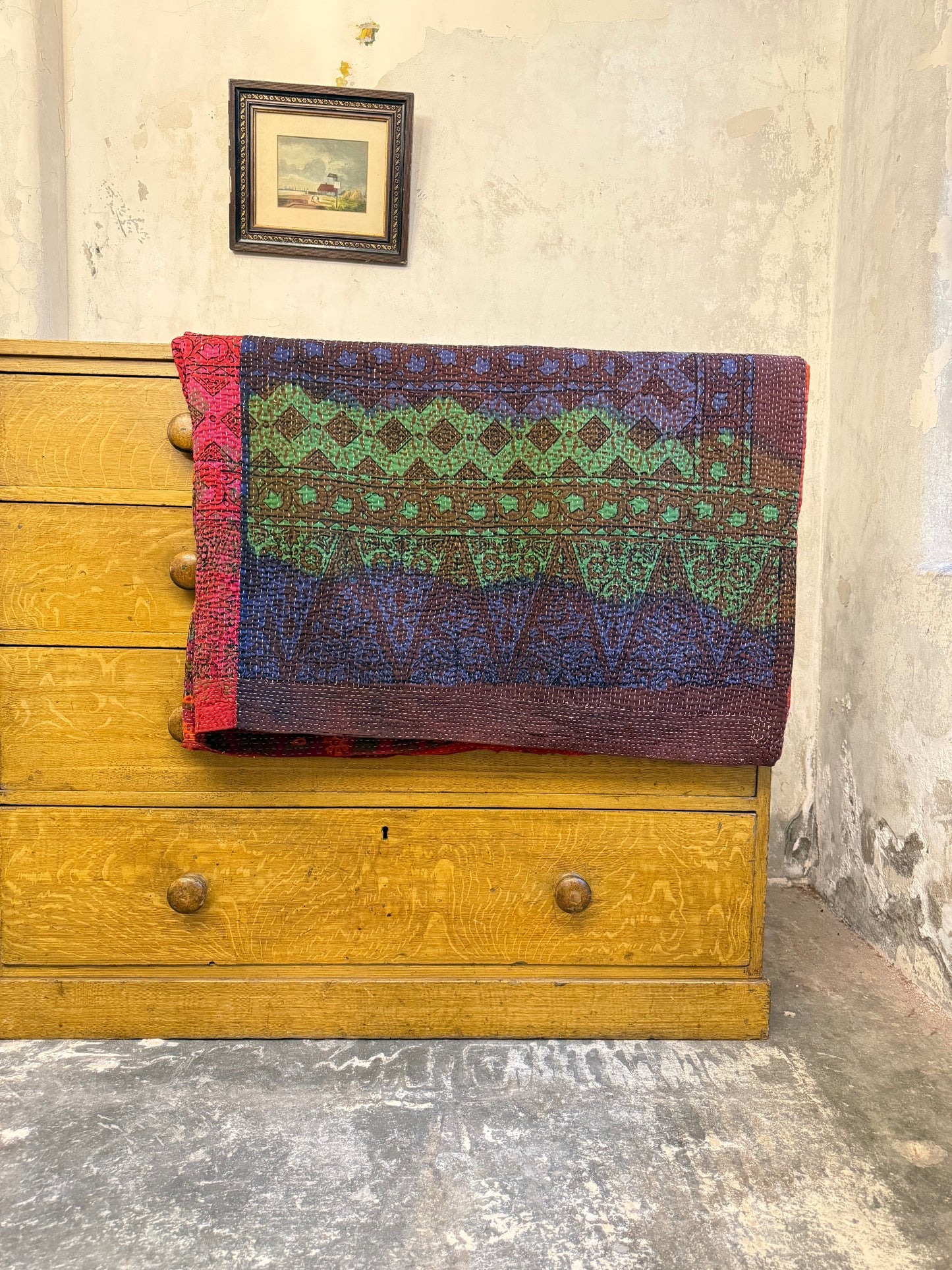 A Finestitch Kantha Quilt with Bagru over-print