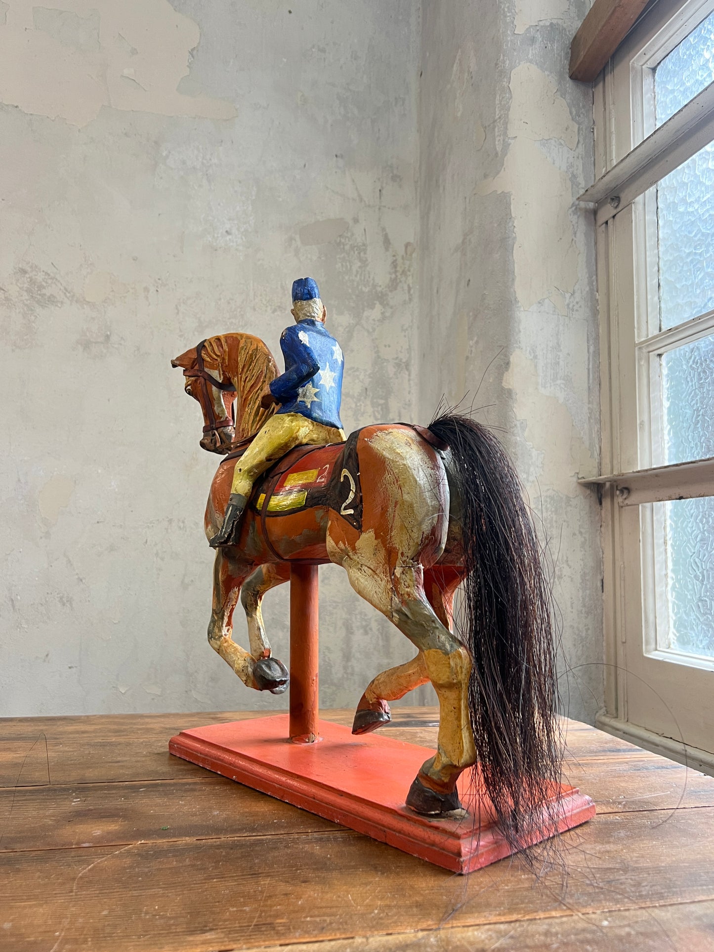 Wooden Fairground Racehorse & Jockey - Provenance Cottle's Circus
