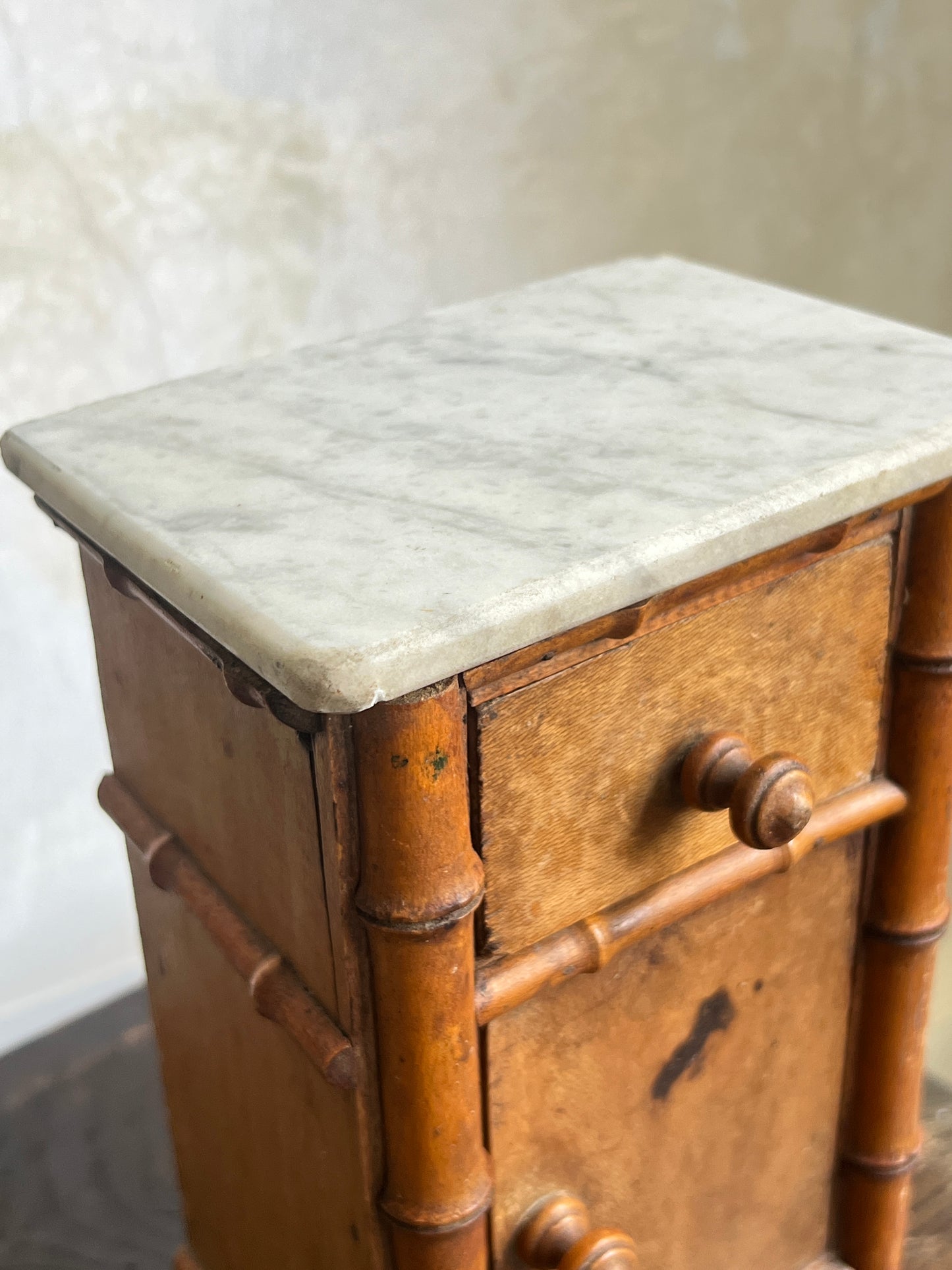 A French Miniature Faux Bamboo Cabinet with Marble Top