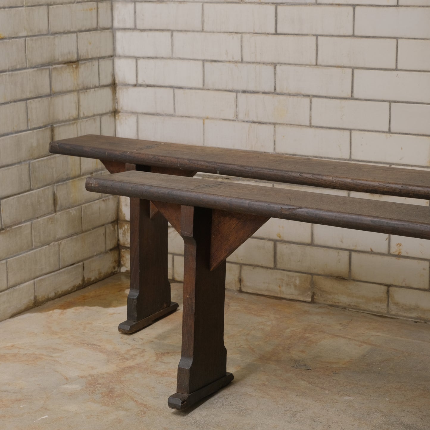 Pair French Fruitwood Farm Benches