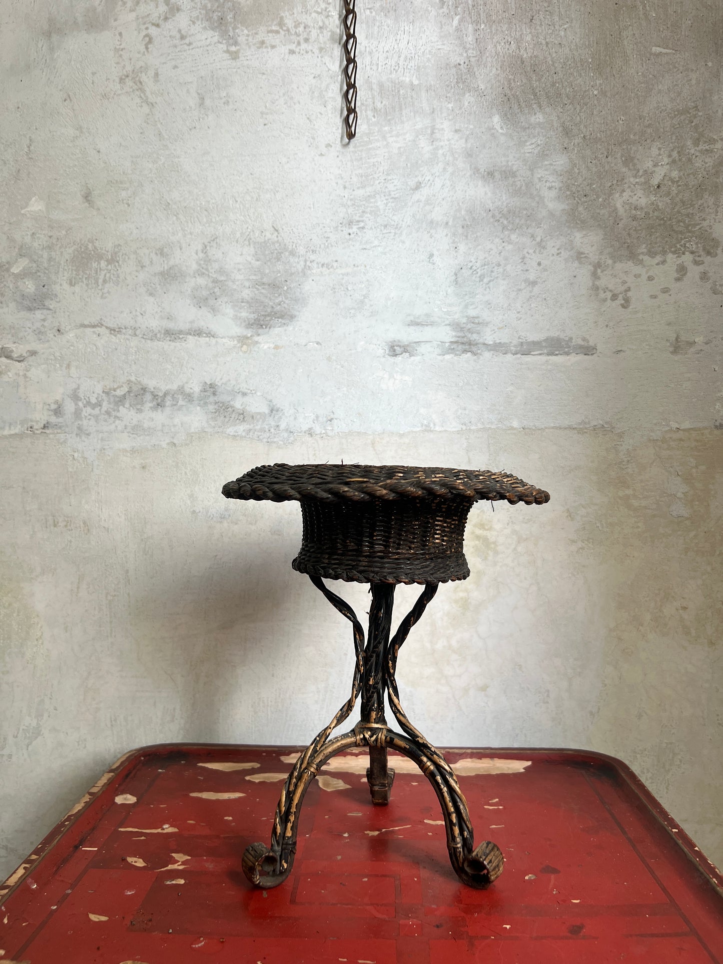 A Rare 19thC Wicker on Steel table-top Plant Stand