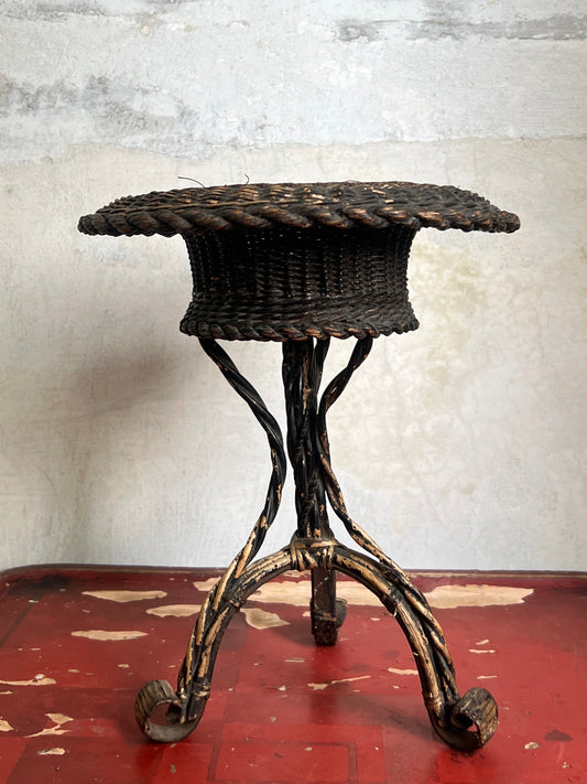 A Rare 19thC Wicker on Steel table-top Plant Stand