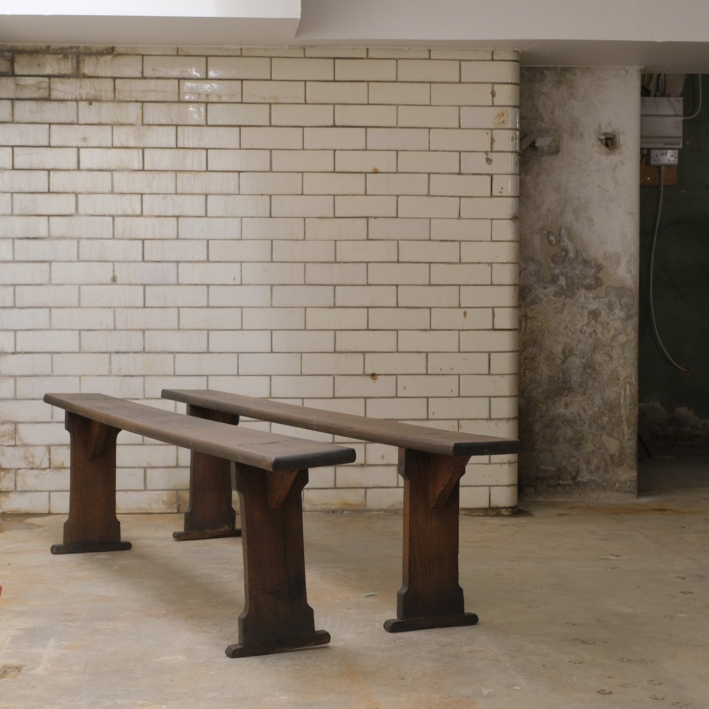 Pair French Fruitwood Farm Benches