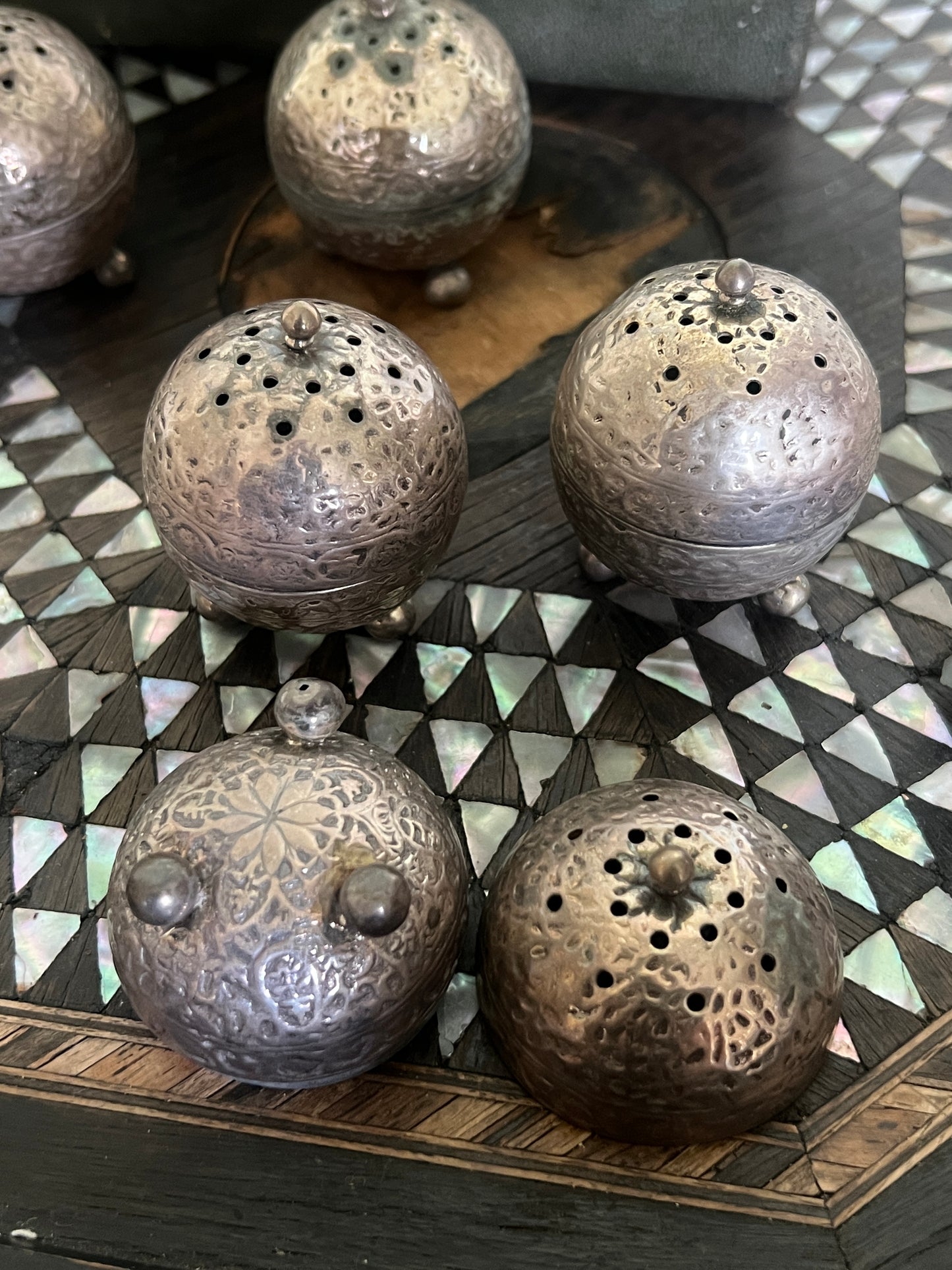 A Boxed Set of Indian Silver "Censur" Pots