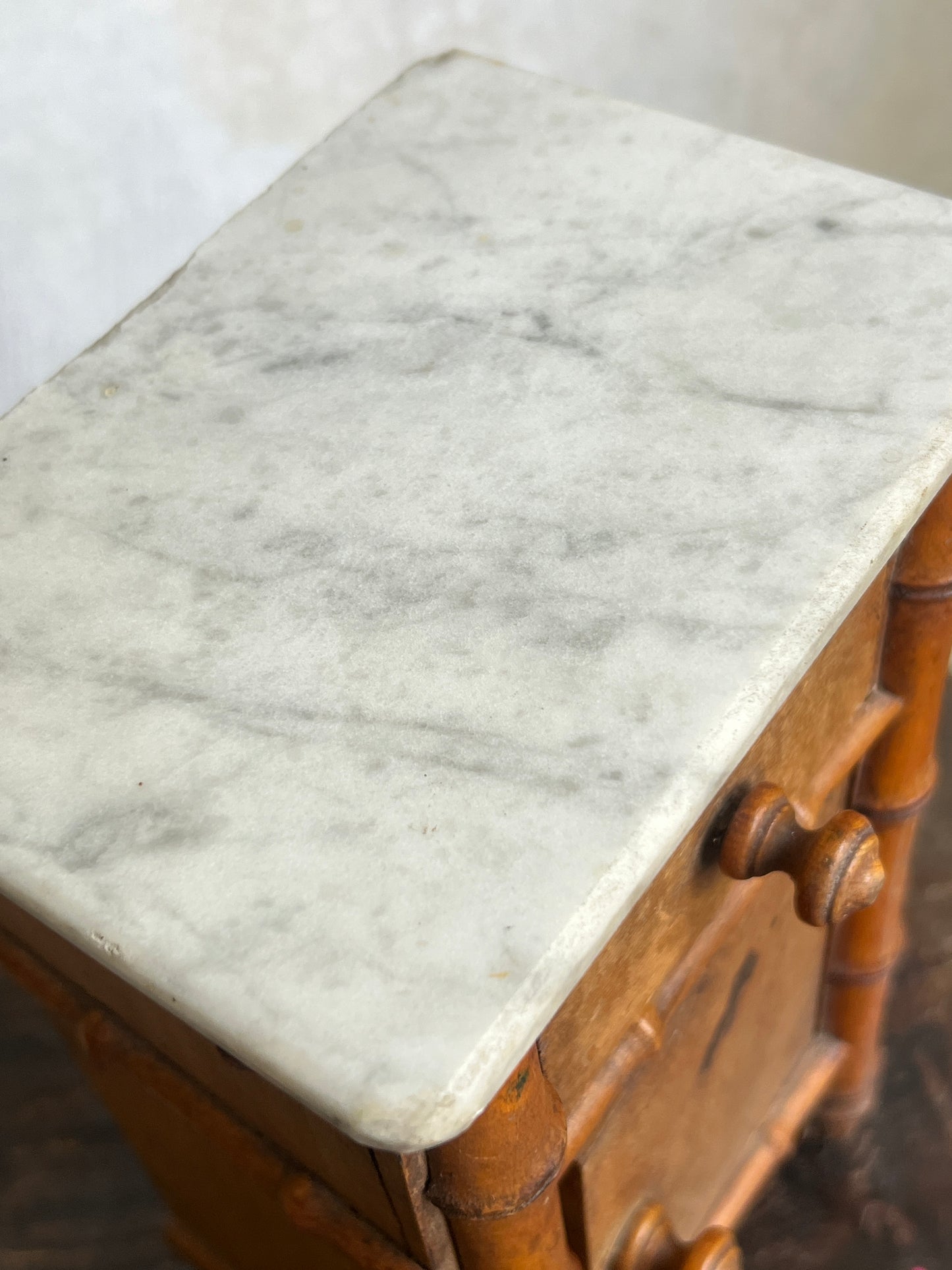 A French Miniature Faux Bamboo Cabinet with Marble Top