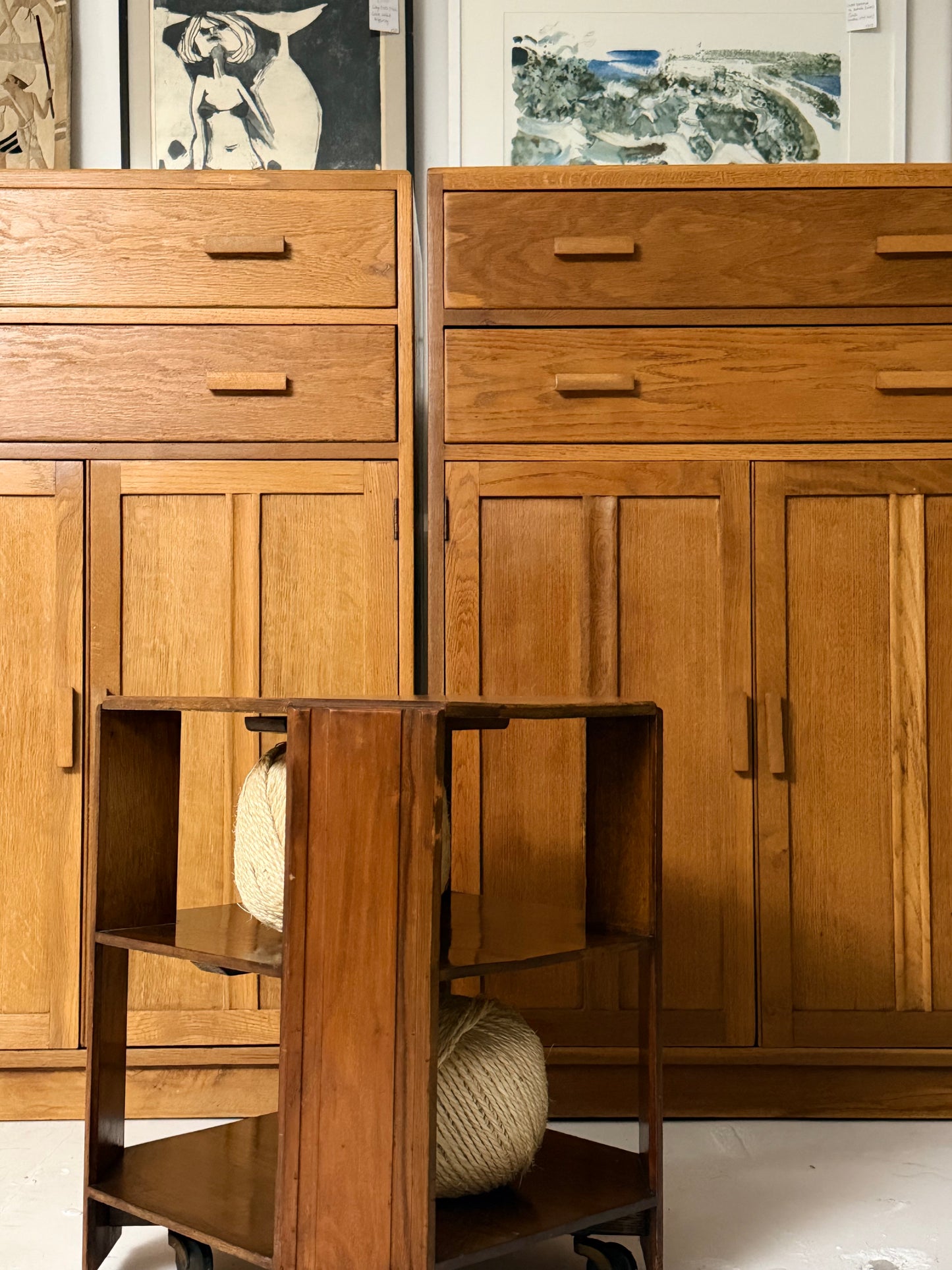 Two Tier Art Deco Side Table on Wheels