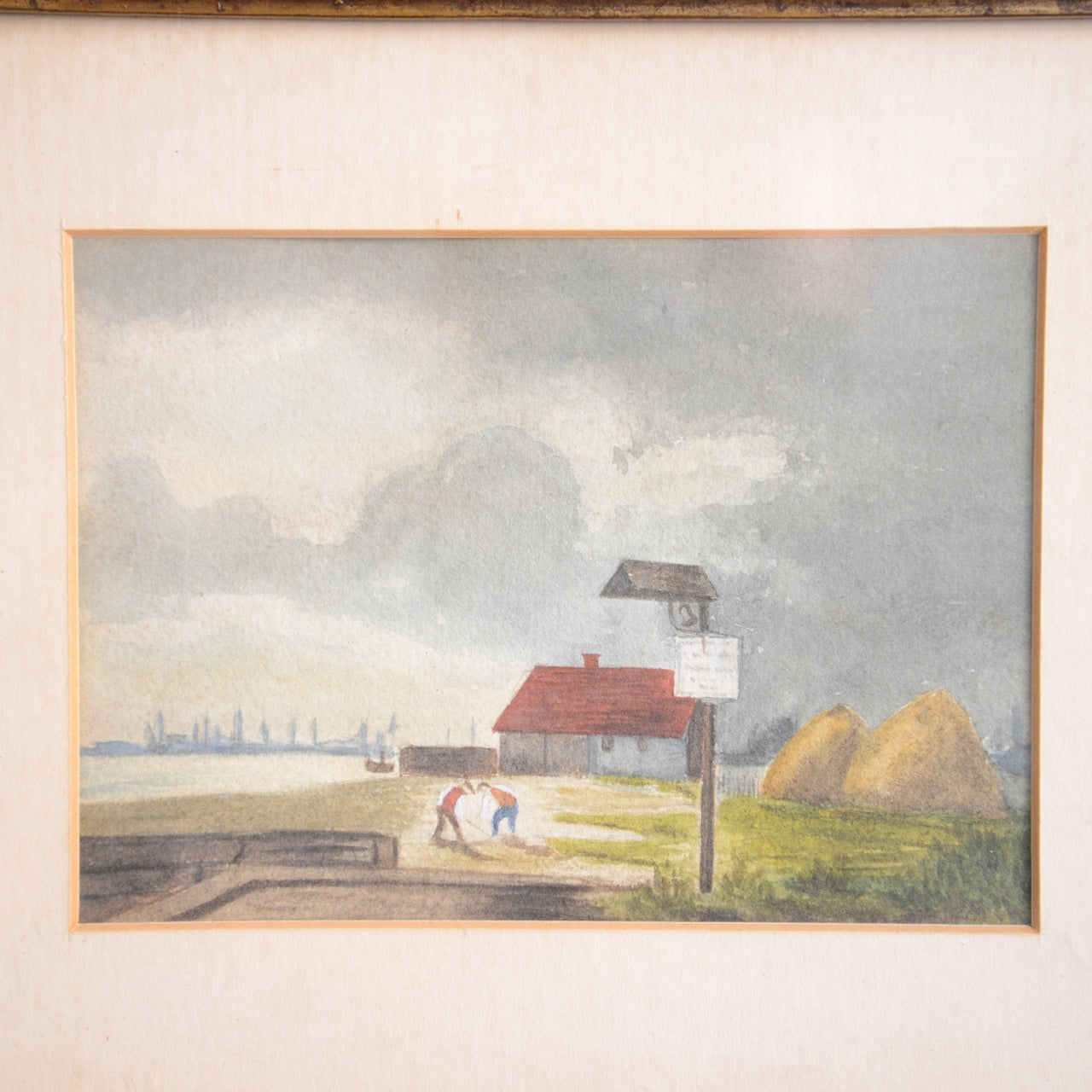 Waterfront With Red-Roofed House / Unknown Artist, (C. 19th Century)