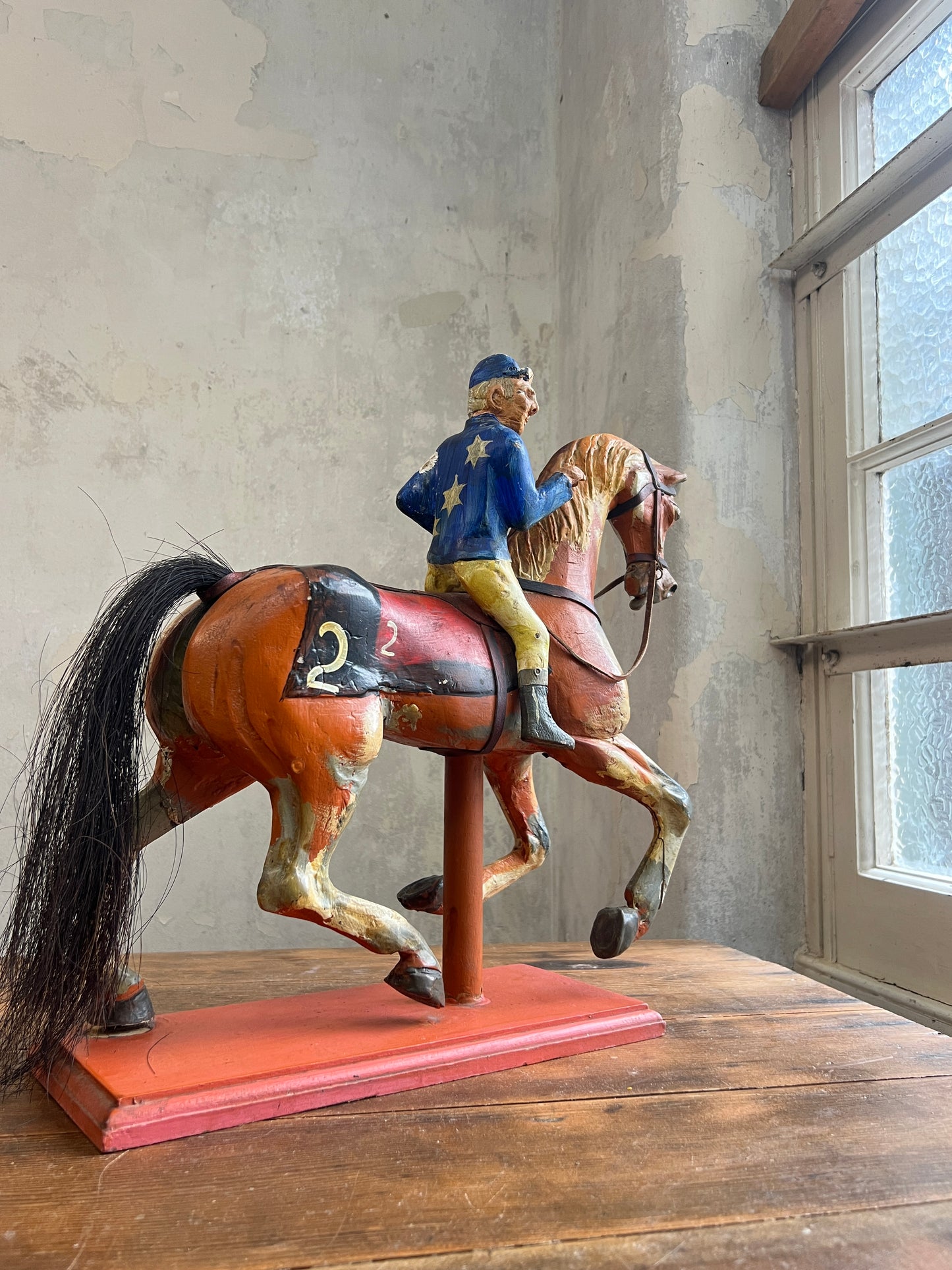 Wooden Fairground Racehorse & Jockey - Provenance Cottle's Circus