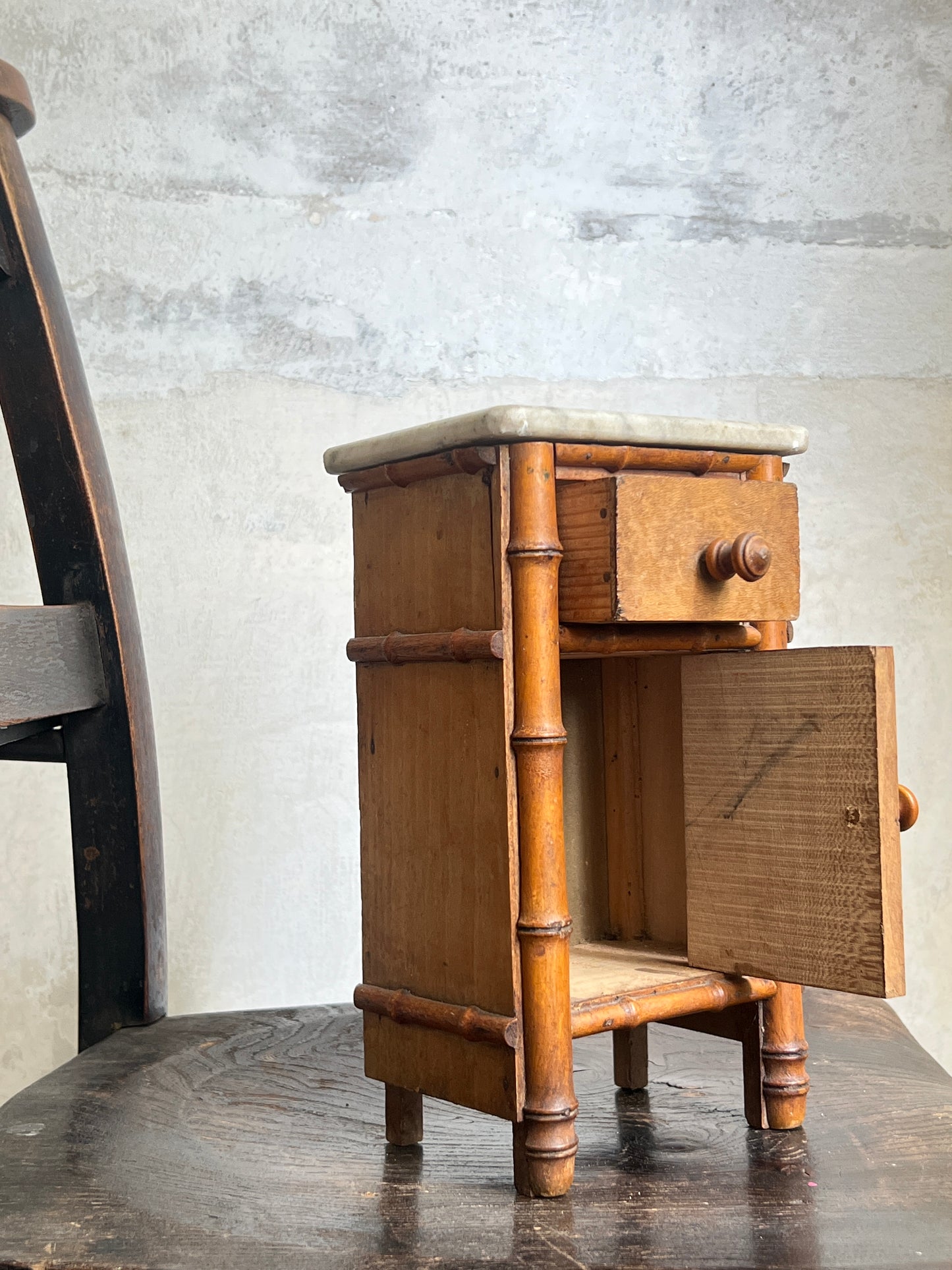 A French Miniature Faux Bamboo Cabinet with Marble Top