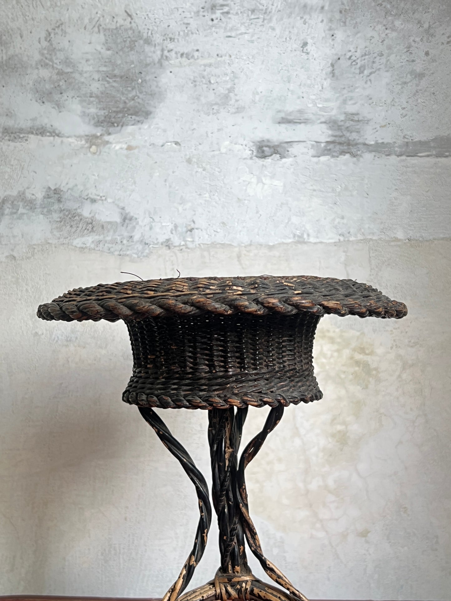 A Rare 19thC Wicker on Steel table-top Plant Stand