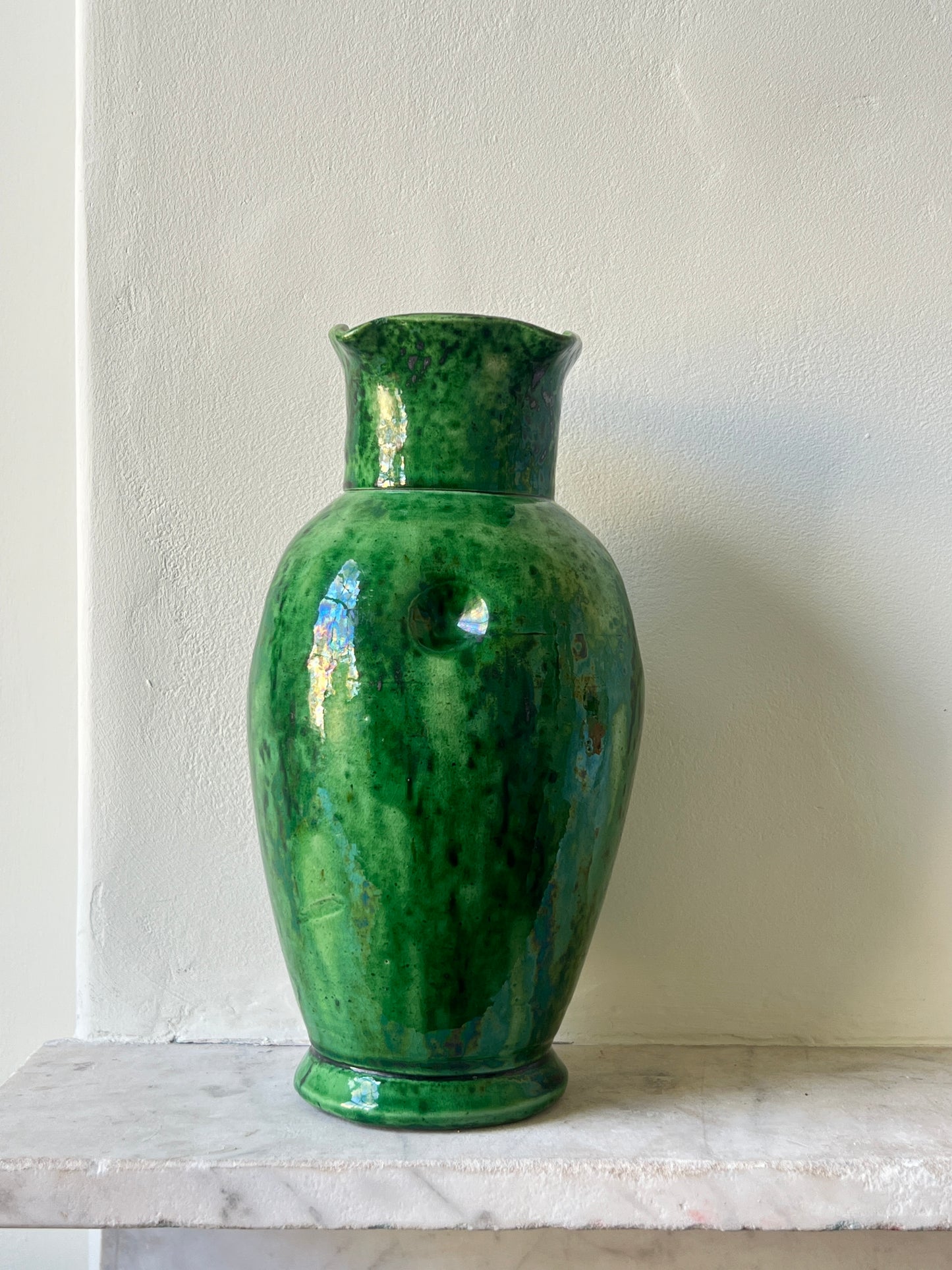 Belgian Art Nouveau Green Glazed Art Pottery Vase