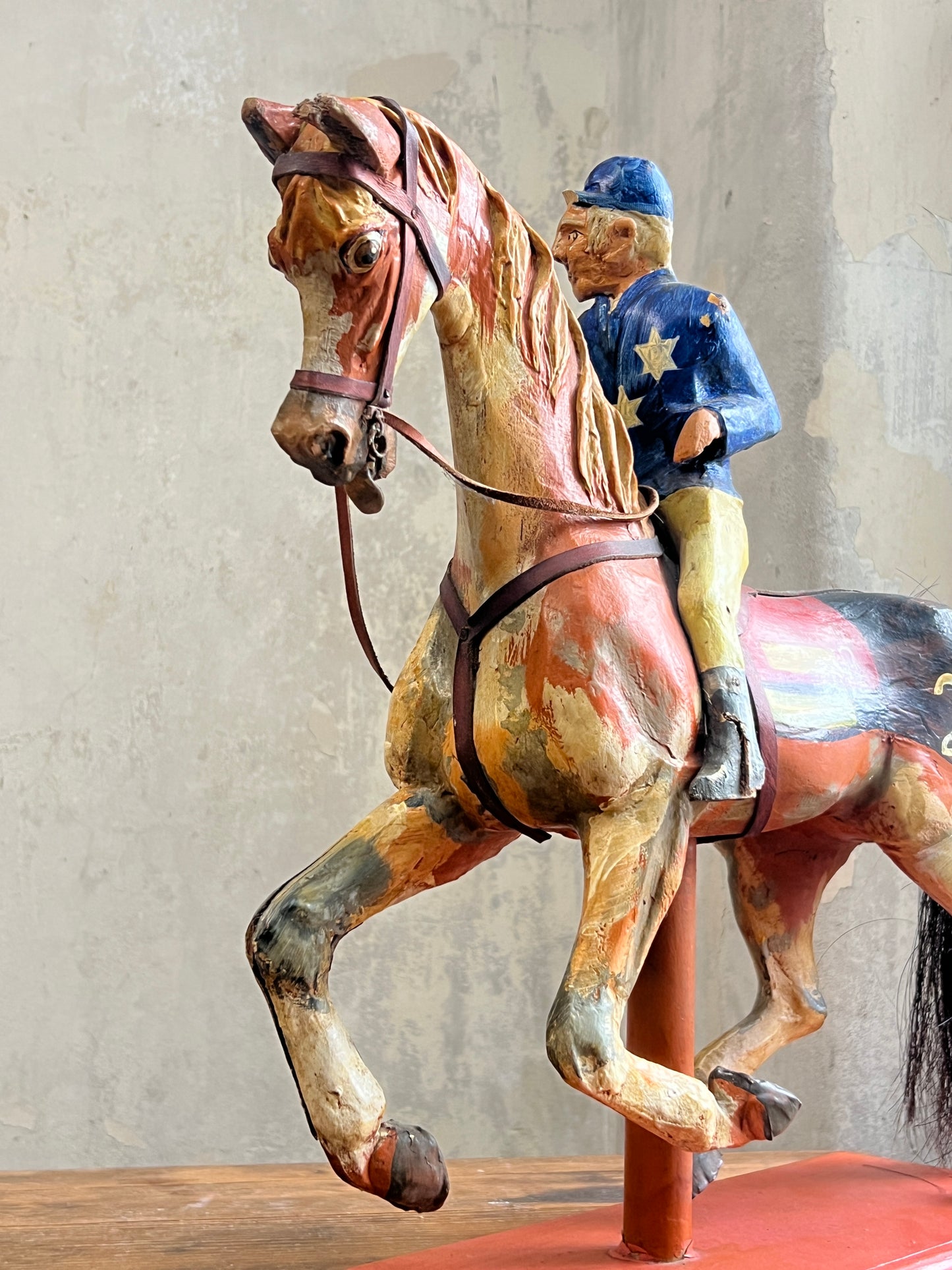 Wooden Fairground Racehorse & Jockey - Provenance Cottle's Circus