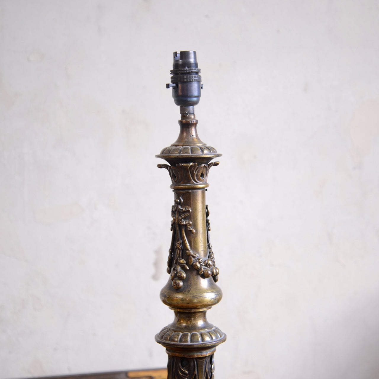 19th Century Gilt Brass Column Table Lamp