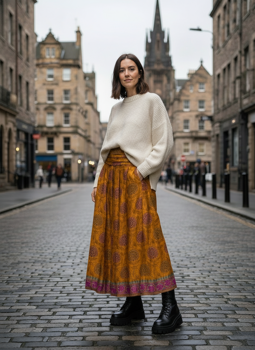 Vintage Saree Silk Pleated Skirt