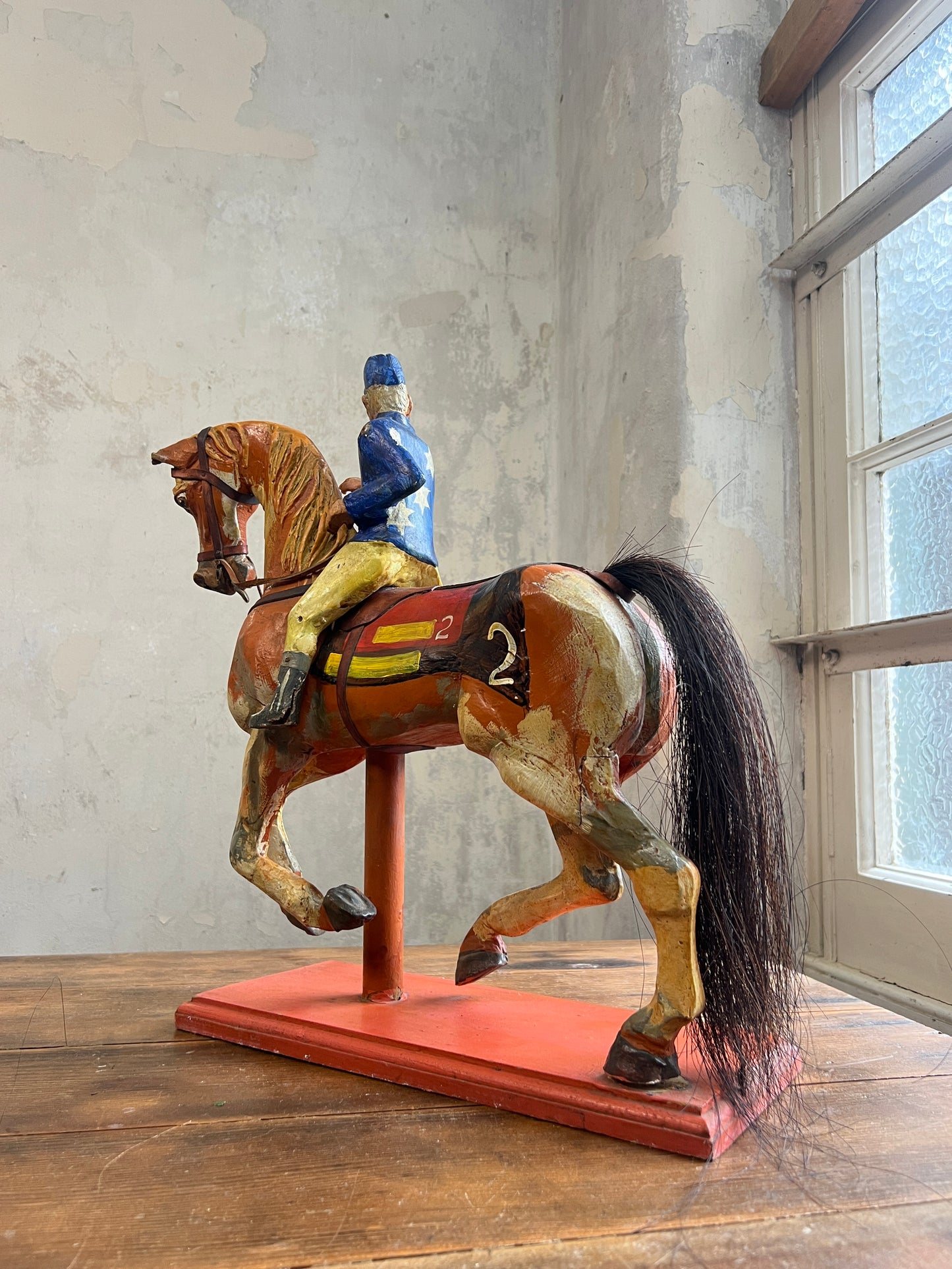 Wooden Fairground Racehorse & Jockey - Provenance Cottle's Circus
