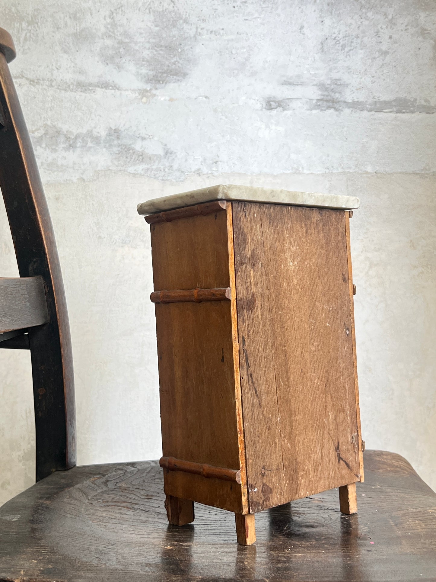 A French Miniature Faux Bamboo Cabinet with Marble Top