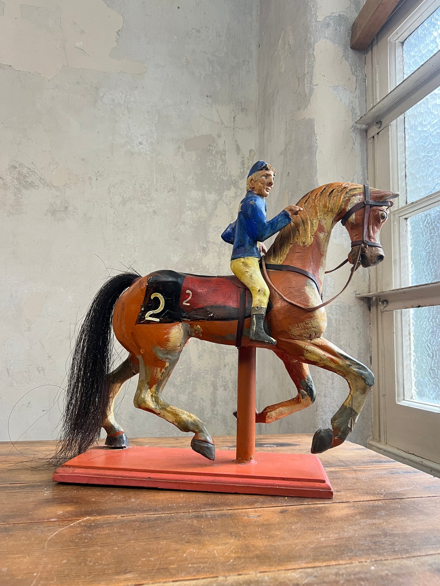 Wooden Fairground Racehorse & Jockey - Provenance Cottle's Circus