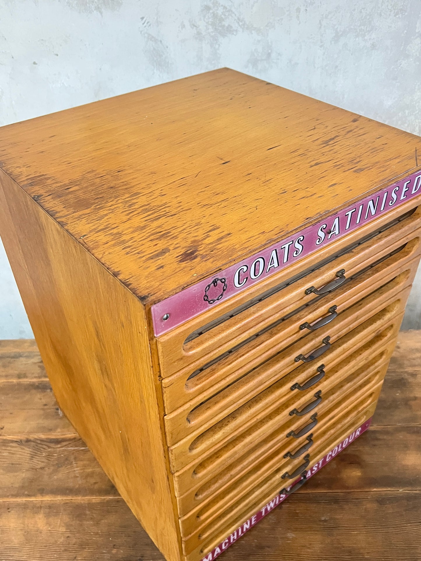 Coats Satinised Haberdashery Shop Counter Display Drawers
