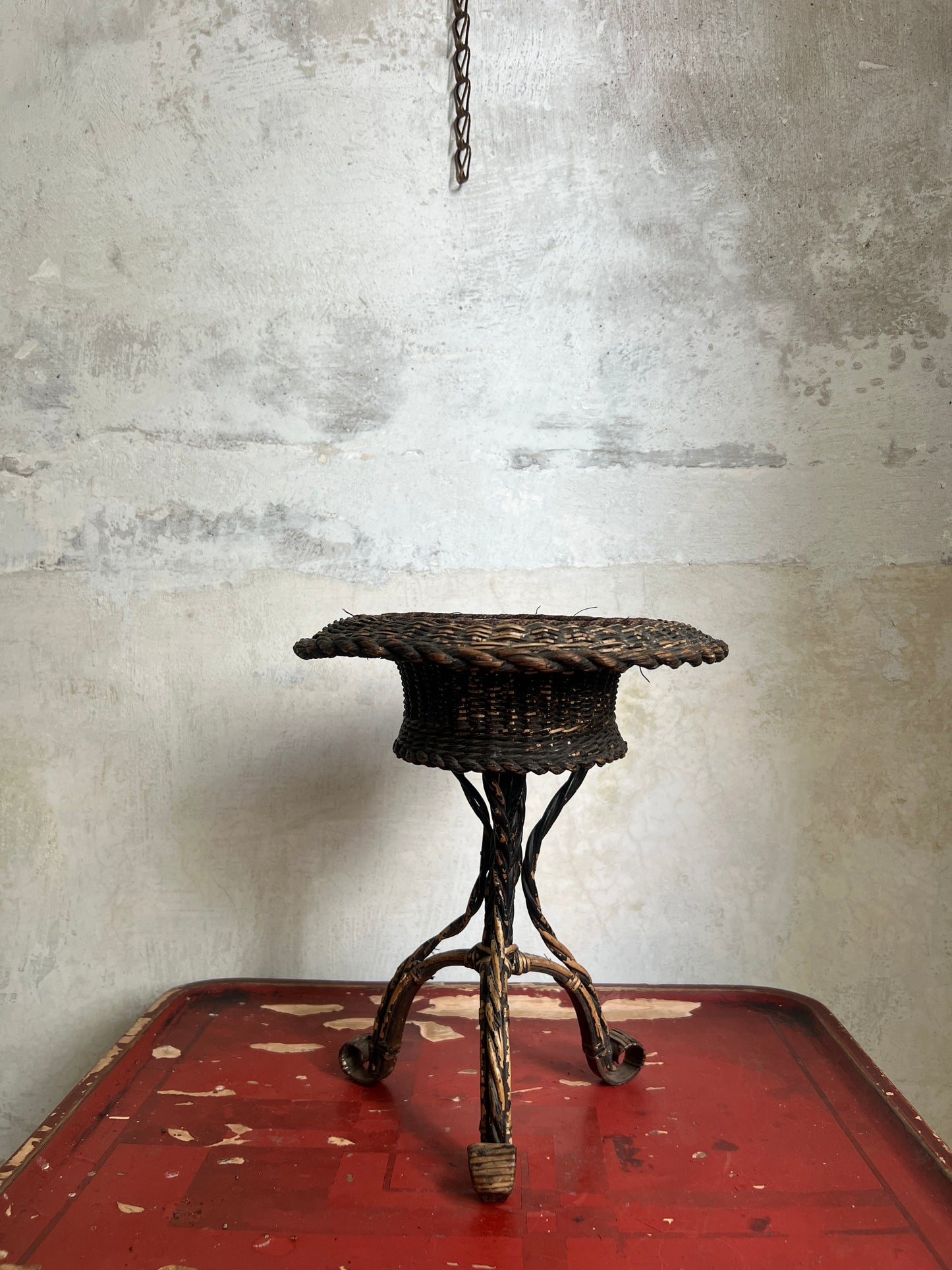 A Rare 19thC Wicker on Steel table-top Plant Stand