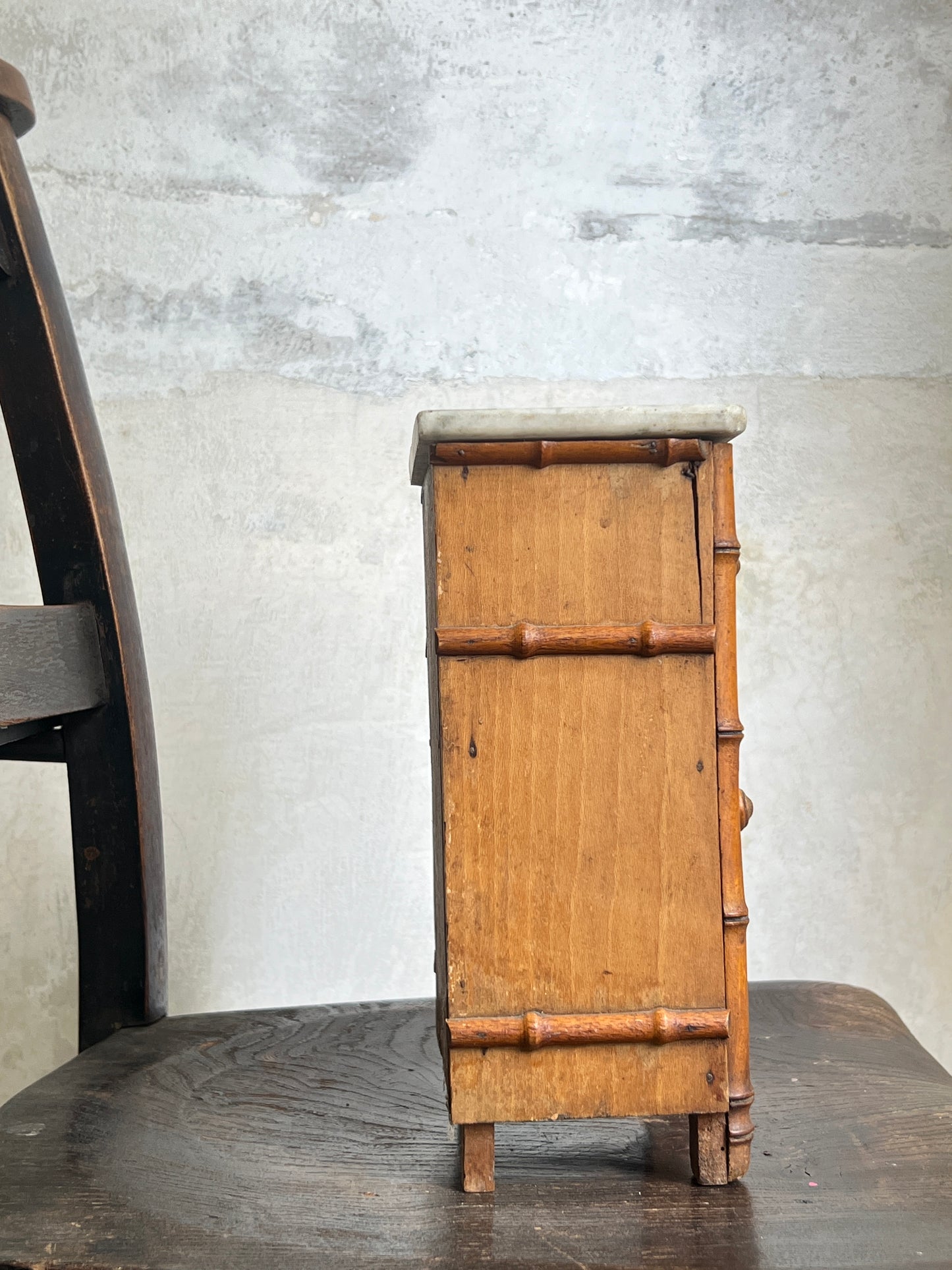 A French Miniature Faux Bamboo Cabinet with Marble Top