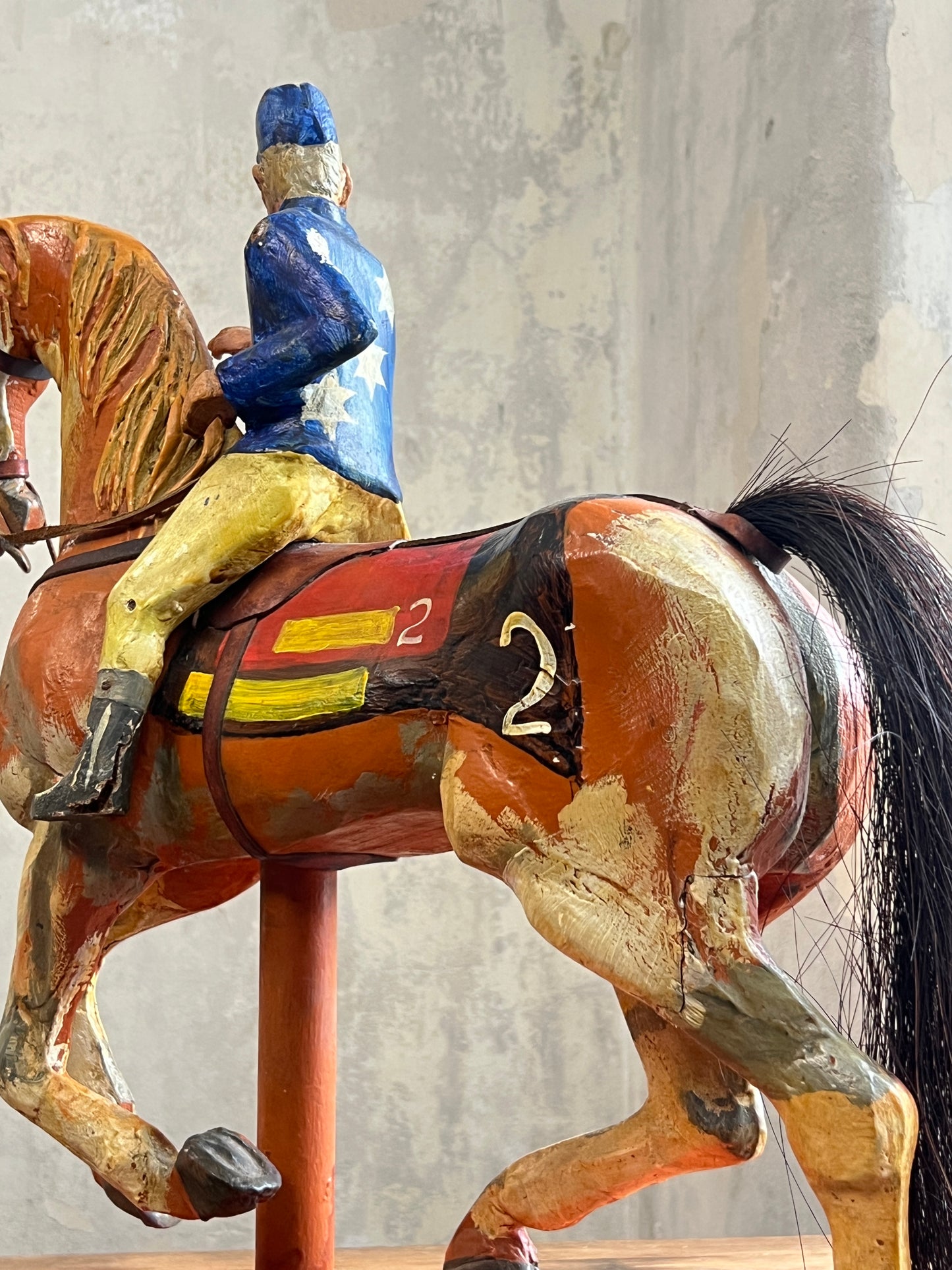 Wooden Fairground Racehorse & Jockey - Provenance Cottle's Circus
