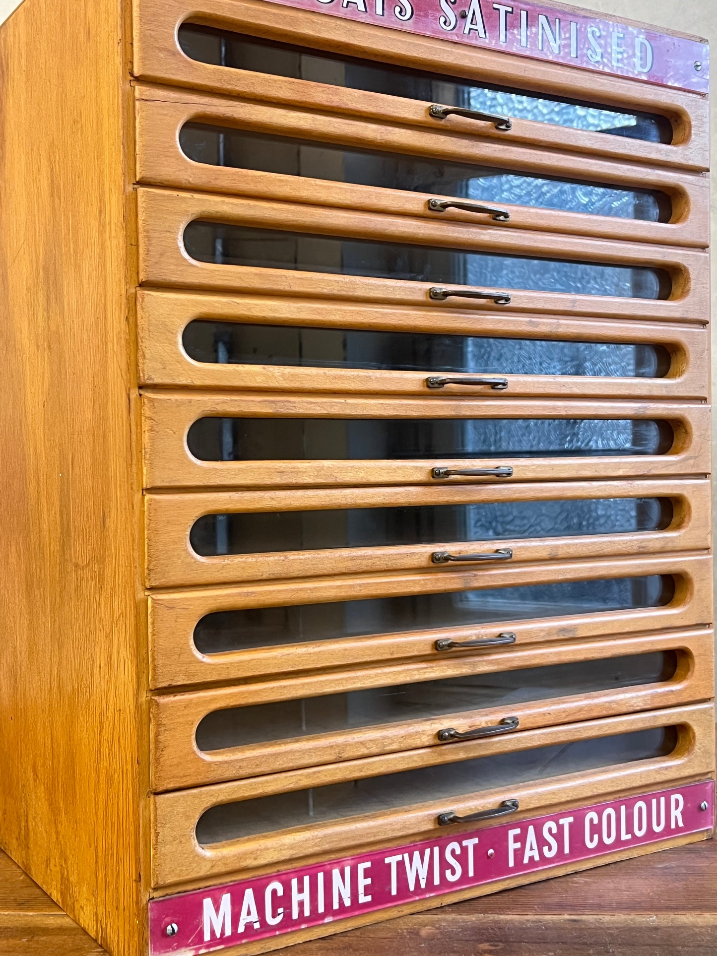 Coats Satinised Haberdashery Shop Counter Display Drawers