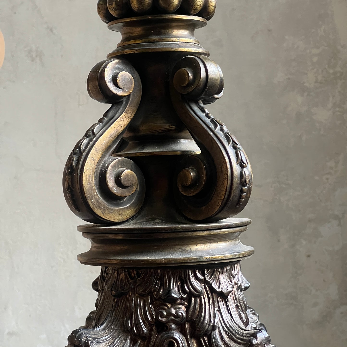19th Century Gilt Brass Column Table Lamp