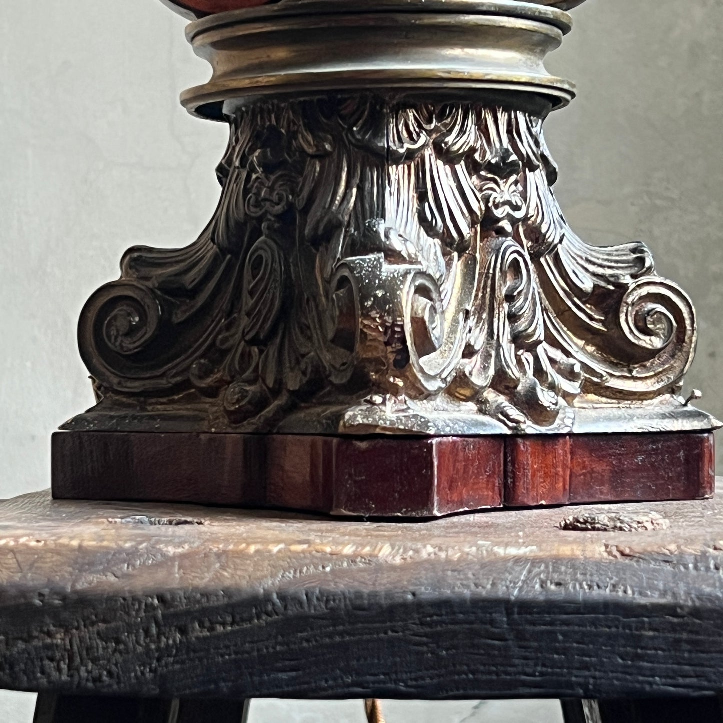 19th Century Gilt Brass Column Table Lamp