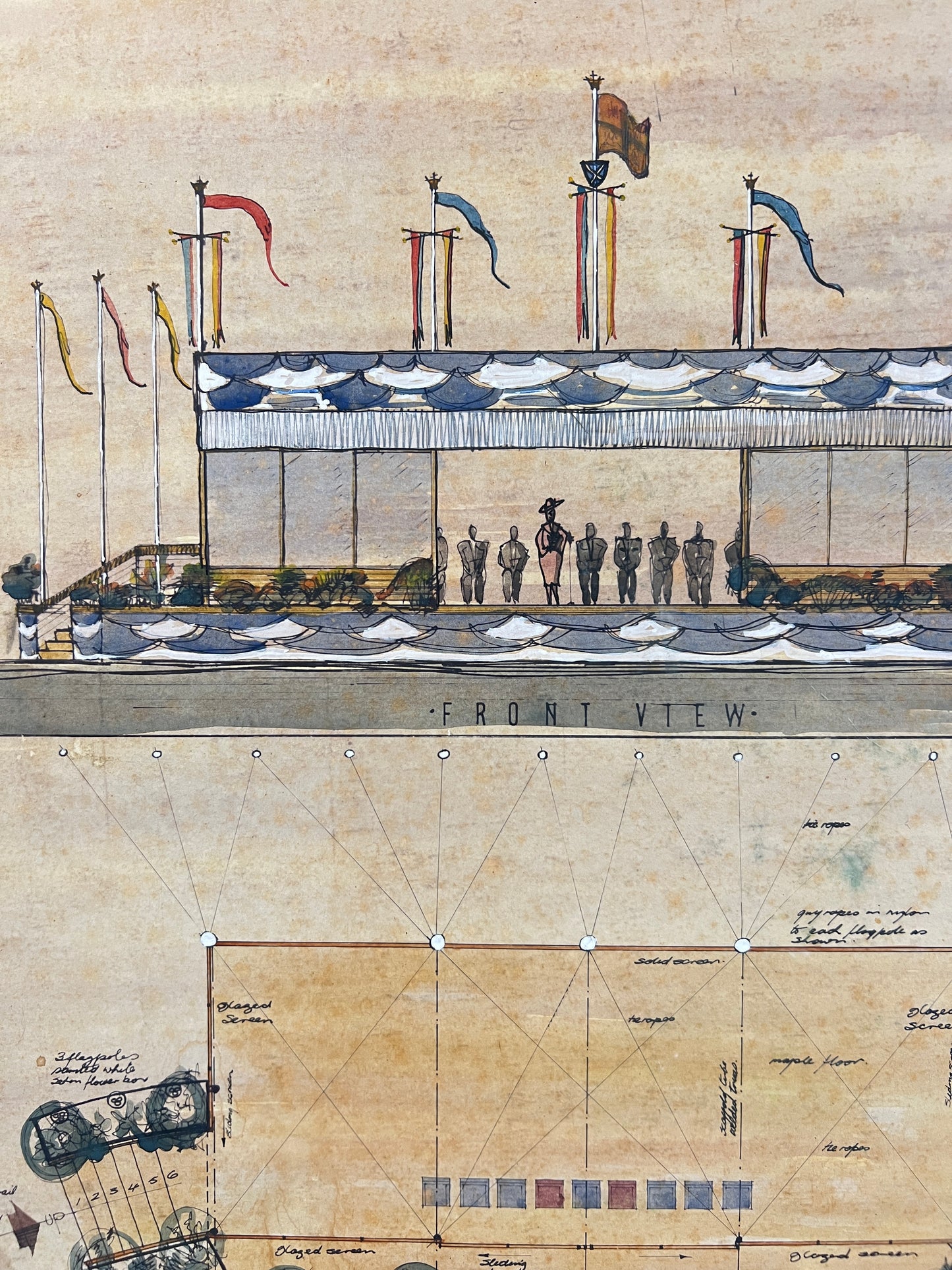 Original plans for the Royal Dais used during the opening ceremony of the Forth Road Bridge
