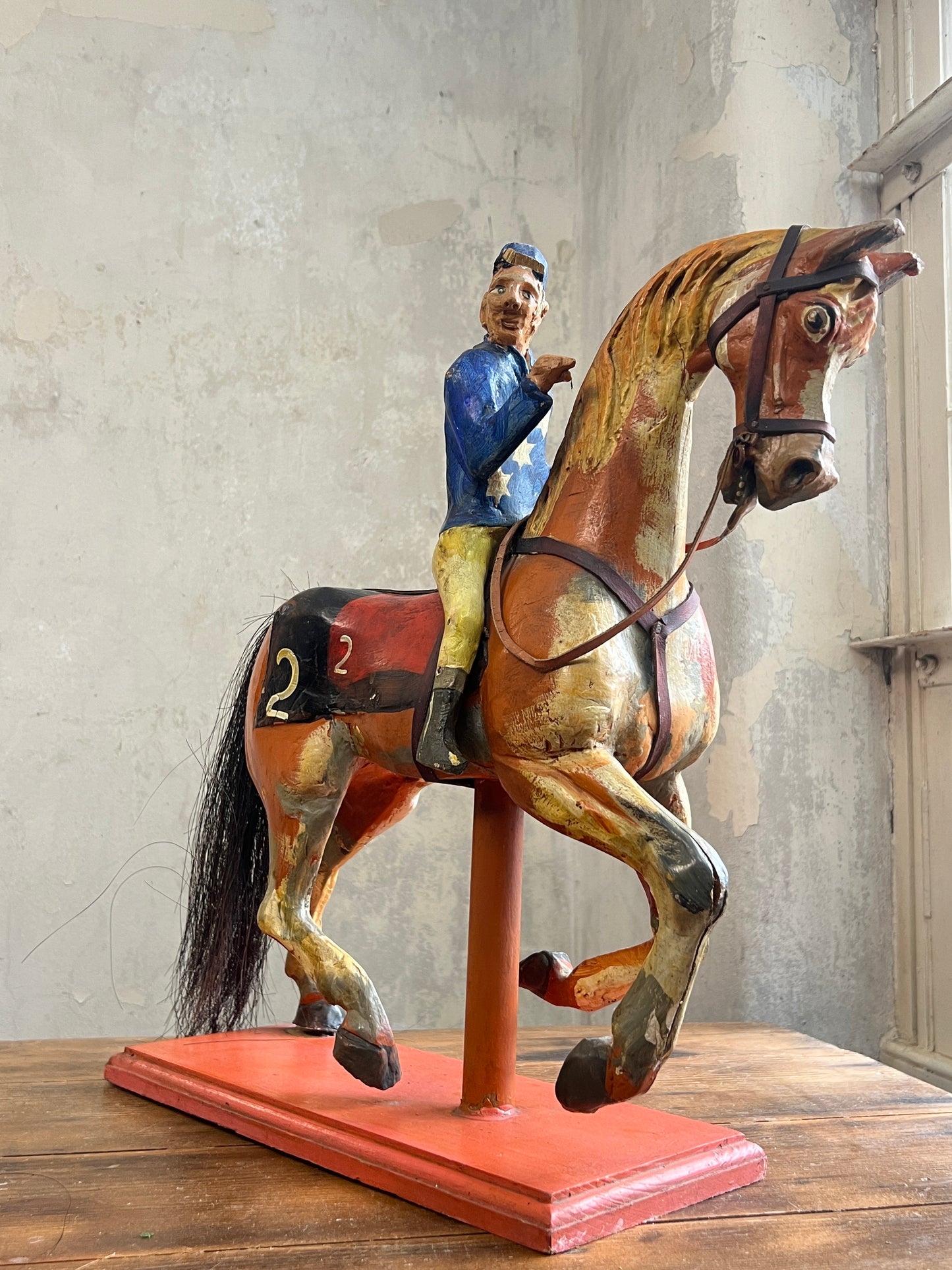 Wooden Fairground Racehorse & Jockey - Provenance Cottle's Circus