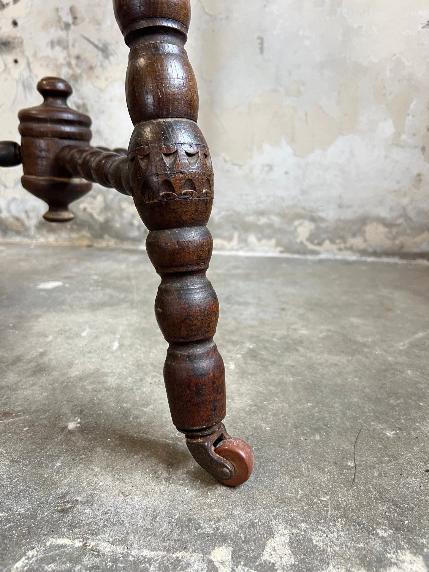 19thC Carved Oak Side Table with Bobbin Legs