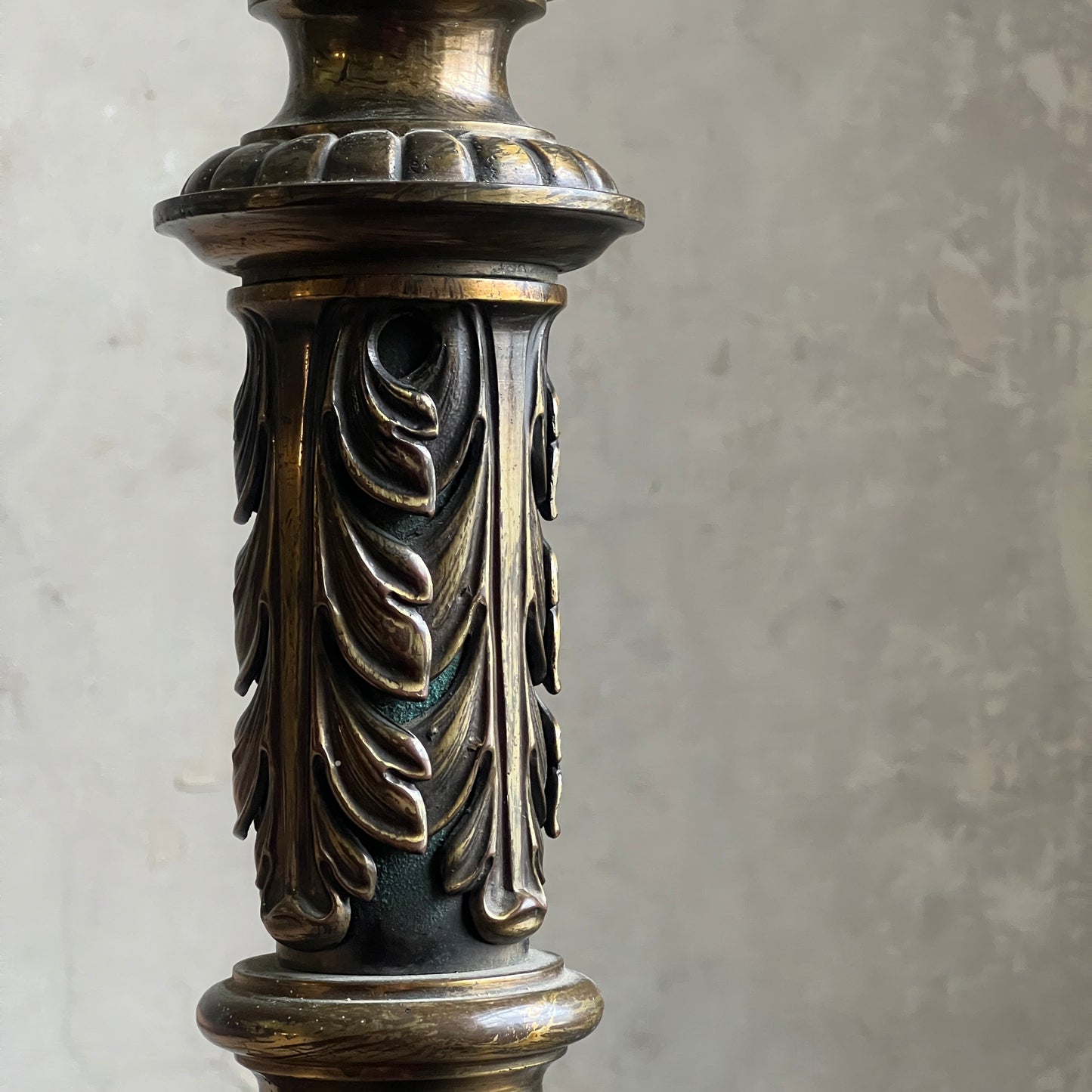 19th Century Gilt Brass Column Table Lamp