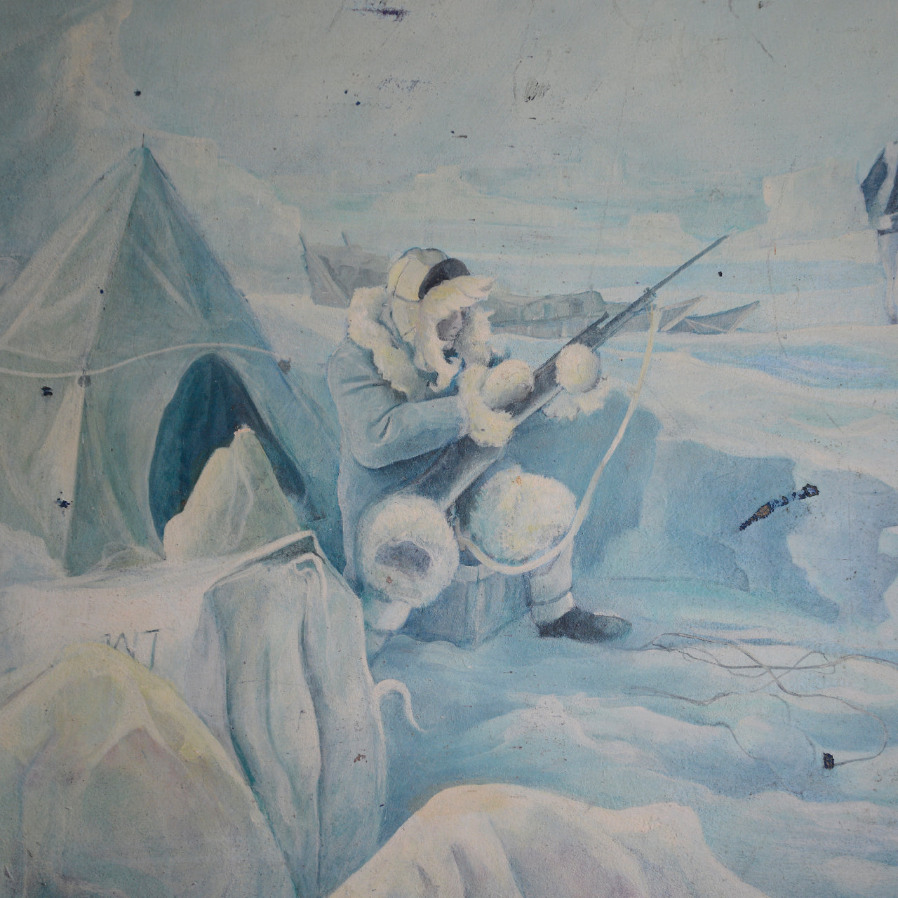 Triptych Of Polar Exploration Scenes / J Mills , (c. 1960s)