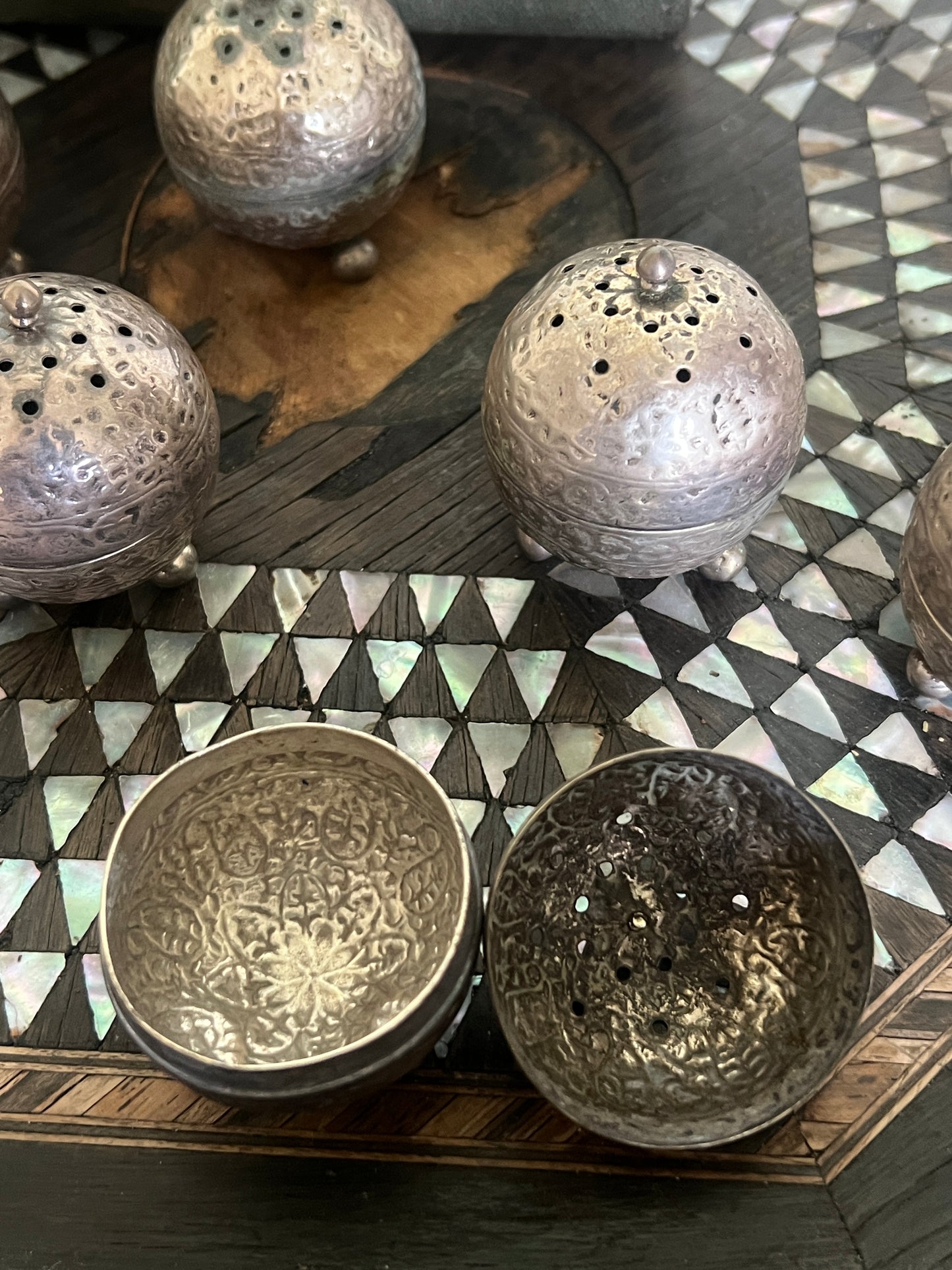 A Boxed Set of Indian Silver "Censur" Pots