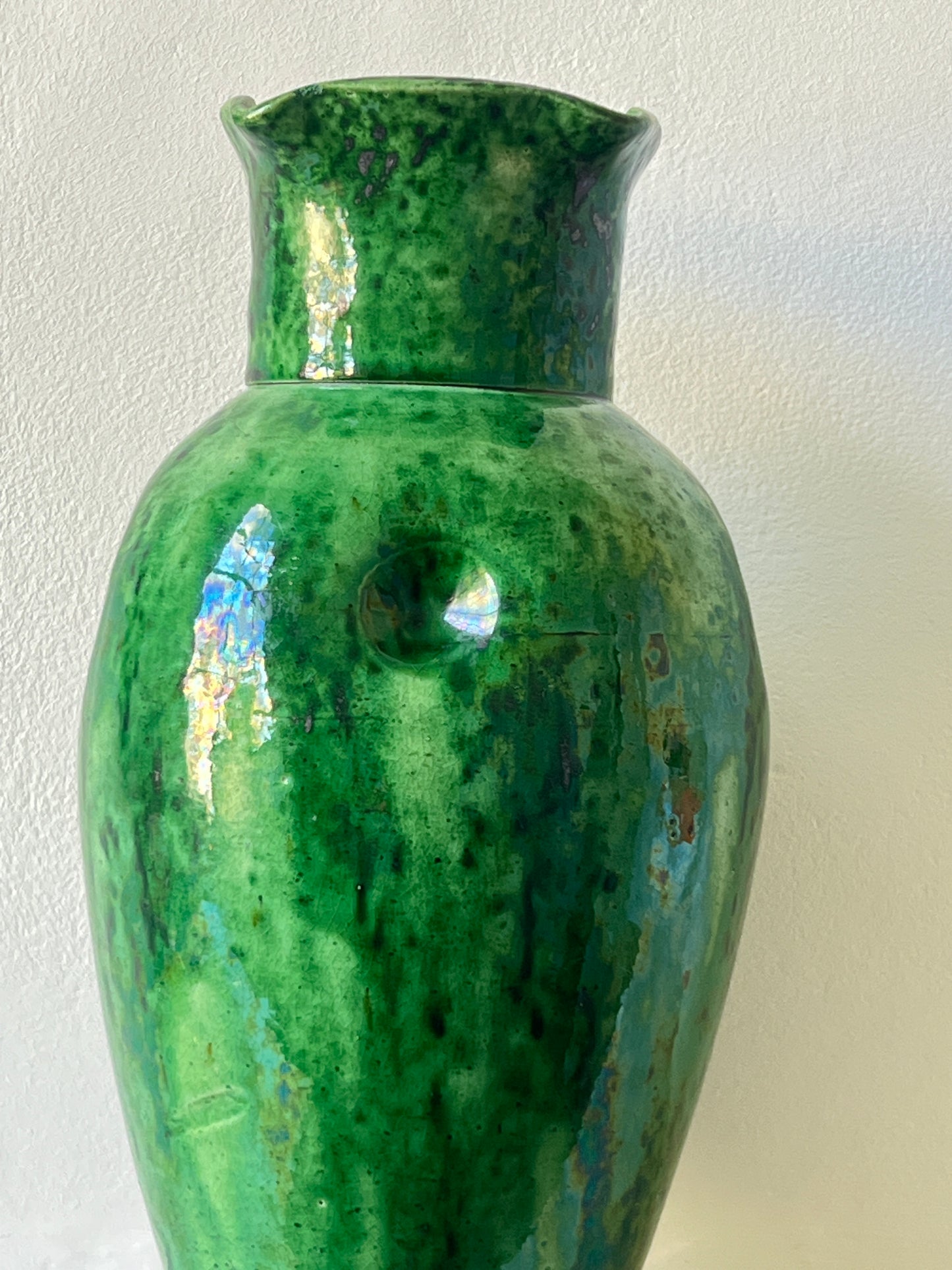 Belgian Art Nouveau Green Glazed Art Pottery Vase