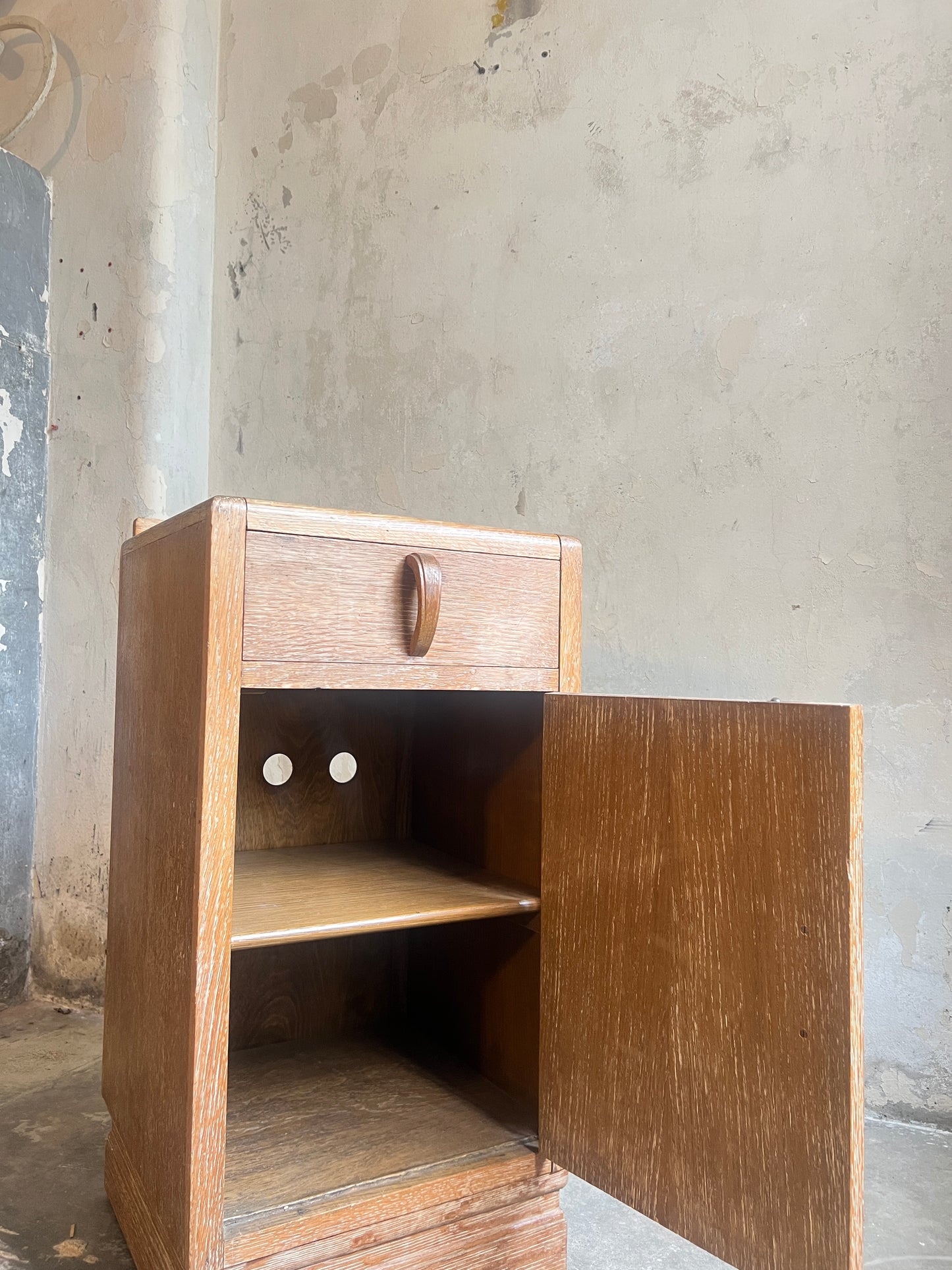 1930’s Limed Oak Bedside Cabinet