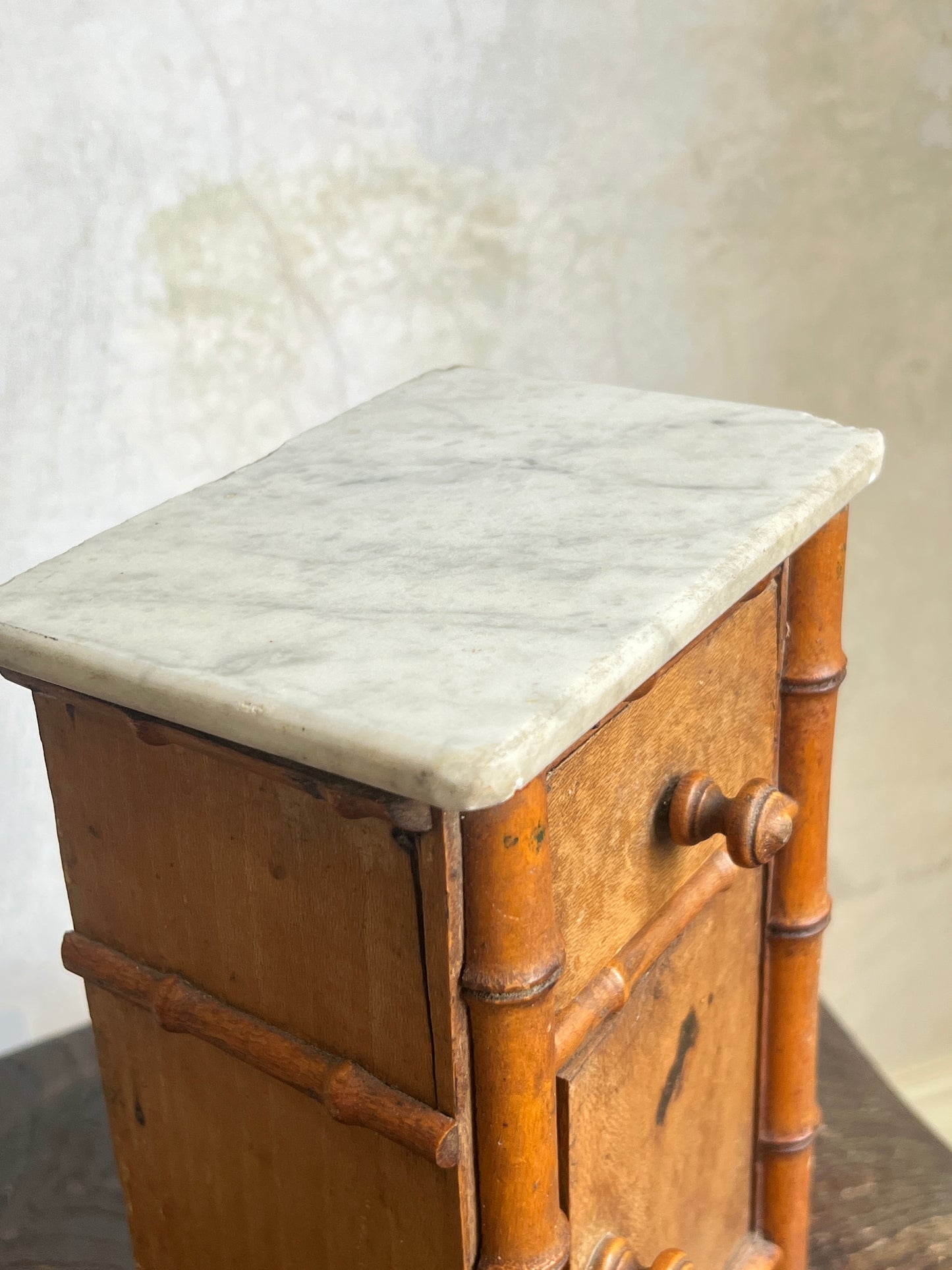 A French Miniature Faux Bamboo Cabinet with Marble Top